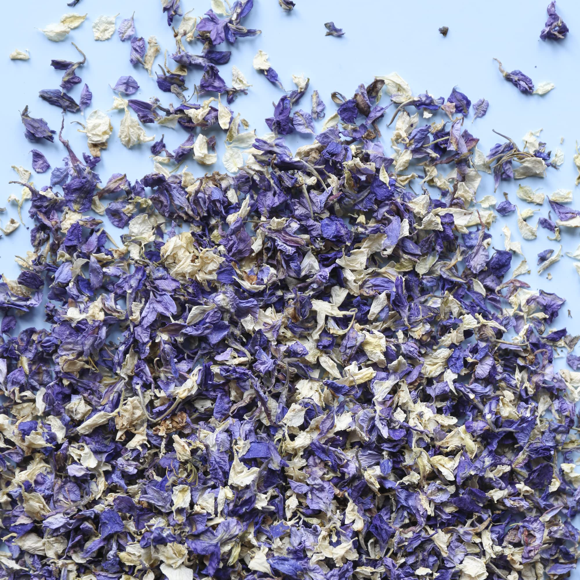 NATURAL BIODEGRADABLE DRIED FLOWER PETAL WEDDING CONFETTI (Premium Mix: Cadbury Purple, Blue & Ivory, 1 Litre)