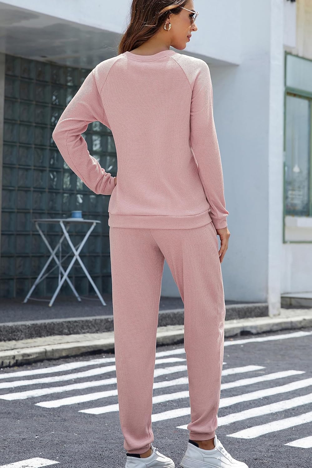 Andeip Womens Pajama Set Waffle Knit Lounge Set 2 Piece Long Sleeve Top and Pants Loungewear Pj Sets - Image 5