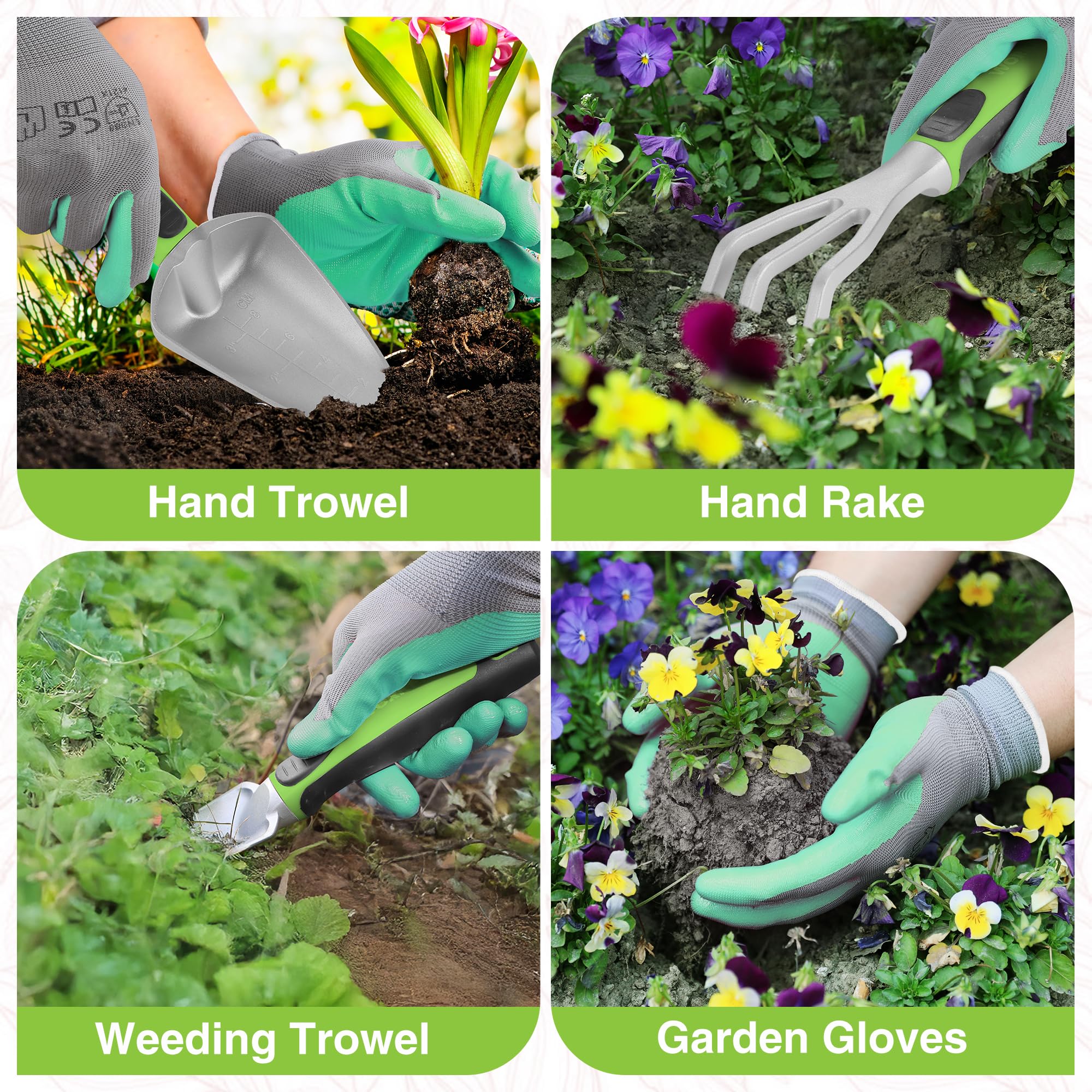 WORKPRO 5-teiliges Gartenwerkzeug-Set, Pulverbeschichtung, kompaktes Aluminium-Gartenwerkzeug-Set mit Umtopfmatte, Outdoor-Garten-Handwerkzeuge, ideales Gartengeschenk, Grün