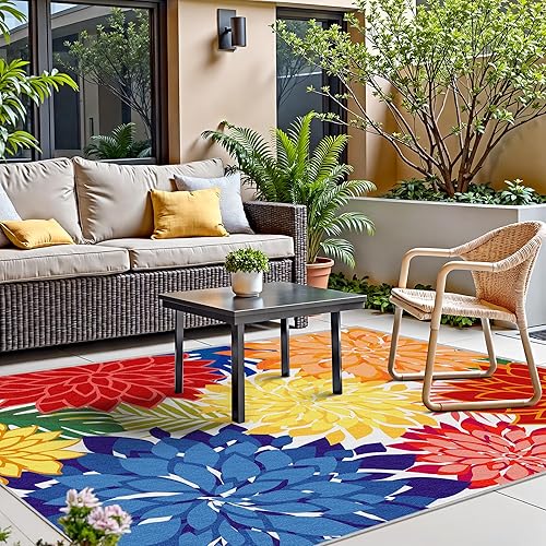 Miniatura 7 de Alfombra para interiores y exteriores, lavable, multicolor, tropical, botánica, moderna y floral, alfombra antideslizante para patio, terraza y