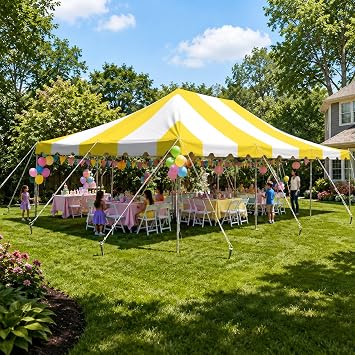Party Tents Direct 20x30 Weekender Canopy Pole Tent - Easy Up Canopy Tent with 120 Person Capacity - Outdoor Canopies for Parties, Weddings, Events Yellow/White Top