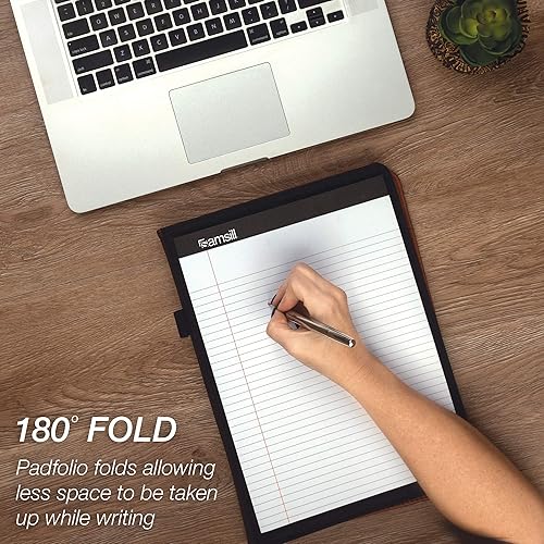 Miniatura 4 de Samsill Padfolio de cuero con cremallera de punto de contraste cartera de negocios ligera y elegante para hombres y mujeres cartera para currículo