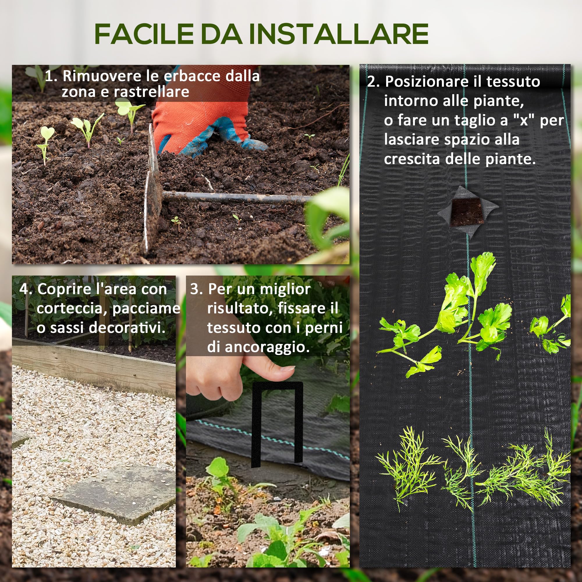 Outsunny Telo per Pacciamatura 100x2 m, Traspirante e Anti-UV, Telo Pacciamatura in Polipropilene, per Orto e Giardino, Nero