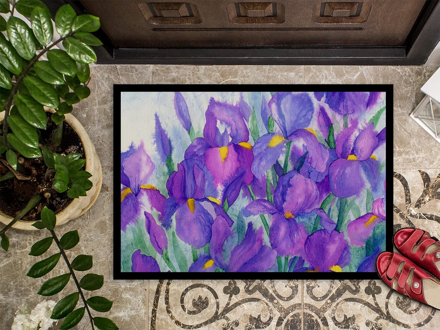 Caroline's Treasures IBD0256JMAT Purple Iris Doormat 24x36 Front Door Mat Indoor Outdoor Rugs for Entryway, Non Slip Washable Low Pile, 24H X 36W