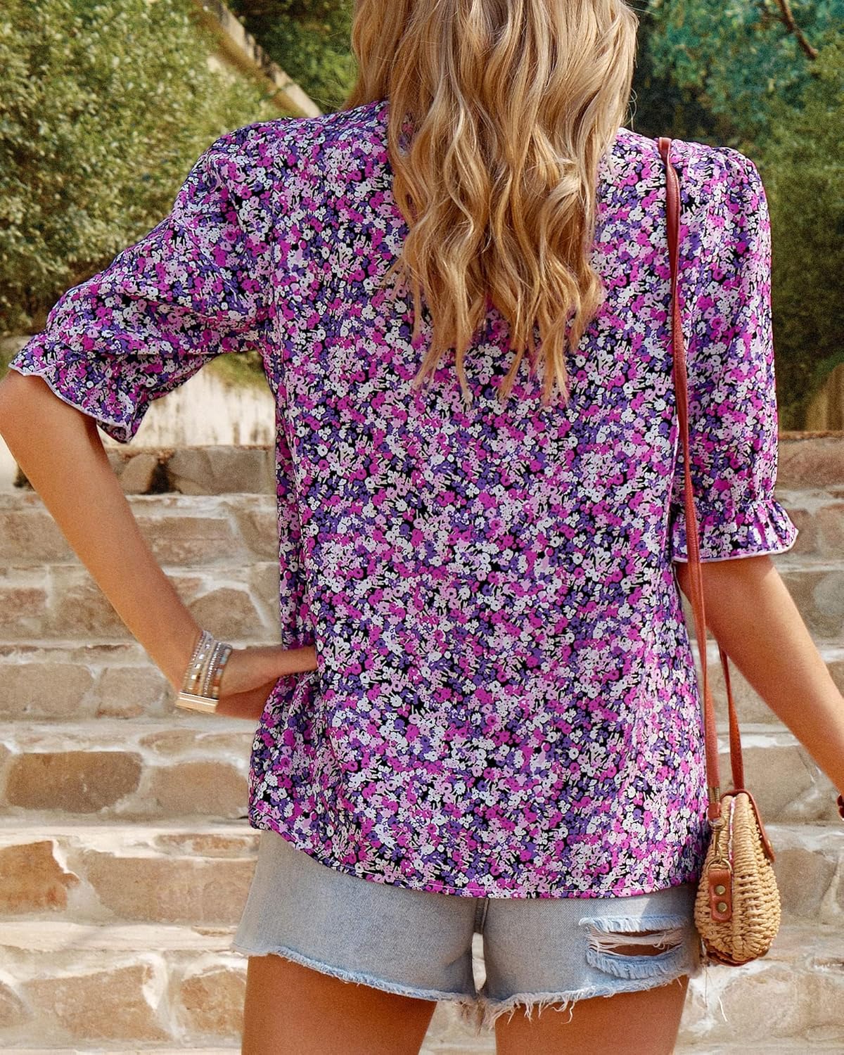 BTFBM Womens Tops 2026 Dressy Casual Blouses Summer Spring Clothes Mock Neck Short Sleeve Shirts Business Work Fall Outfits - Image 5