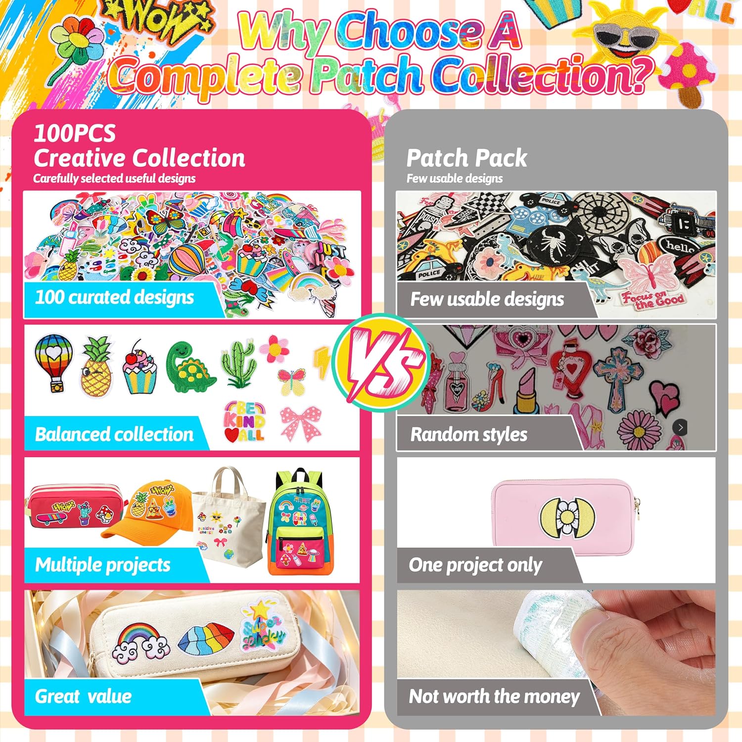NICEVINYL Self Adhesive Patches Bulk: 100PCS Assorted Stick on Patches
