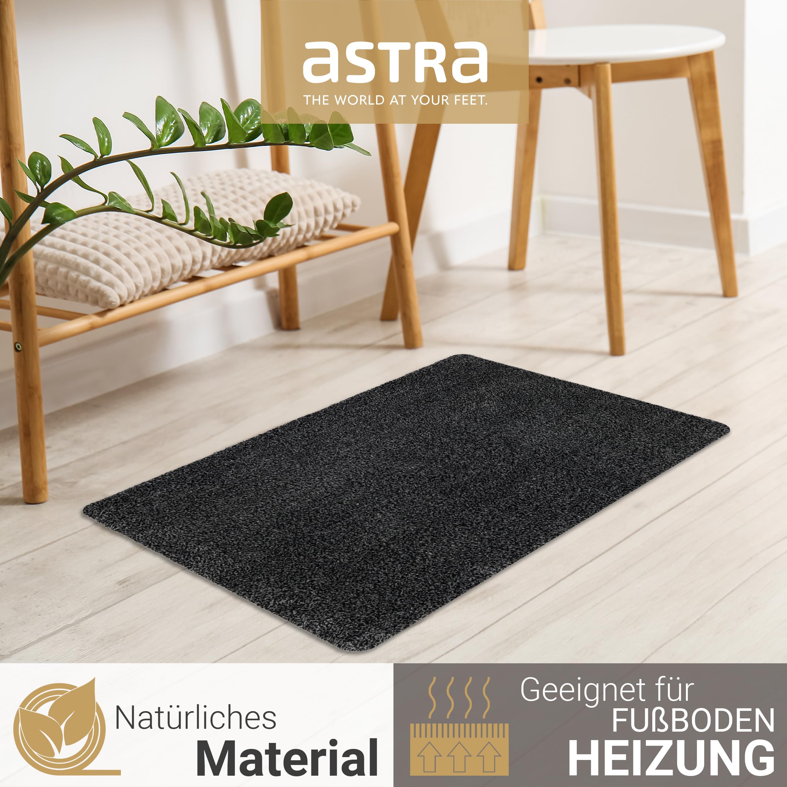 Rutschfeste Fußmatte innen waschbar - Schwarz / grau 2er Set 60 x 100 cm