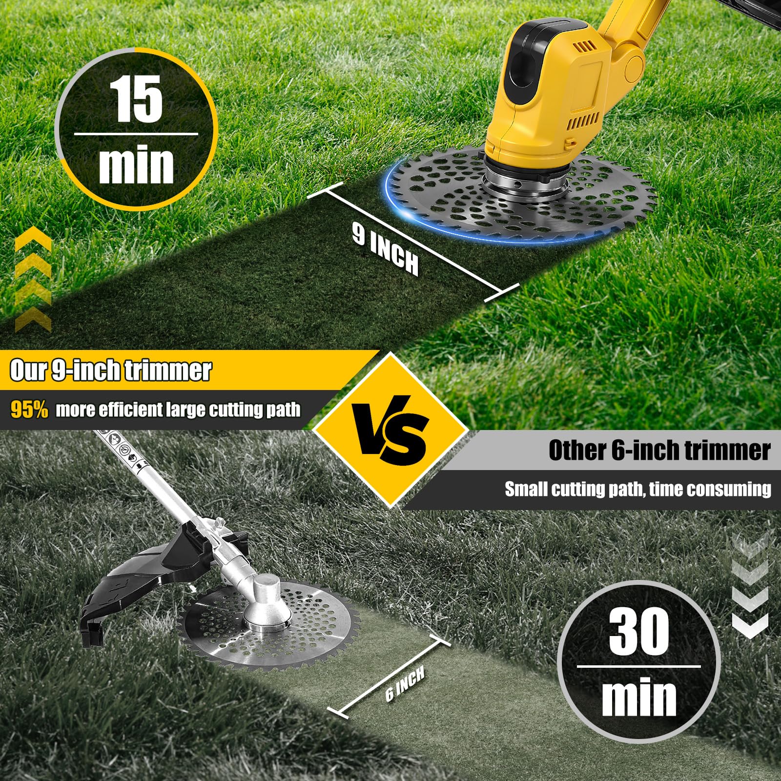 Podkaszarka do trawy ze szczotką do usuwania chwastów do akumulatorów Dewalt, akumulatorowa podkaszarka 20 V, trzonek teleskopowy (szerokość cięcia 24 cm, 9000 obr./min) do przycinania trawnika