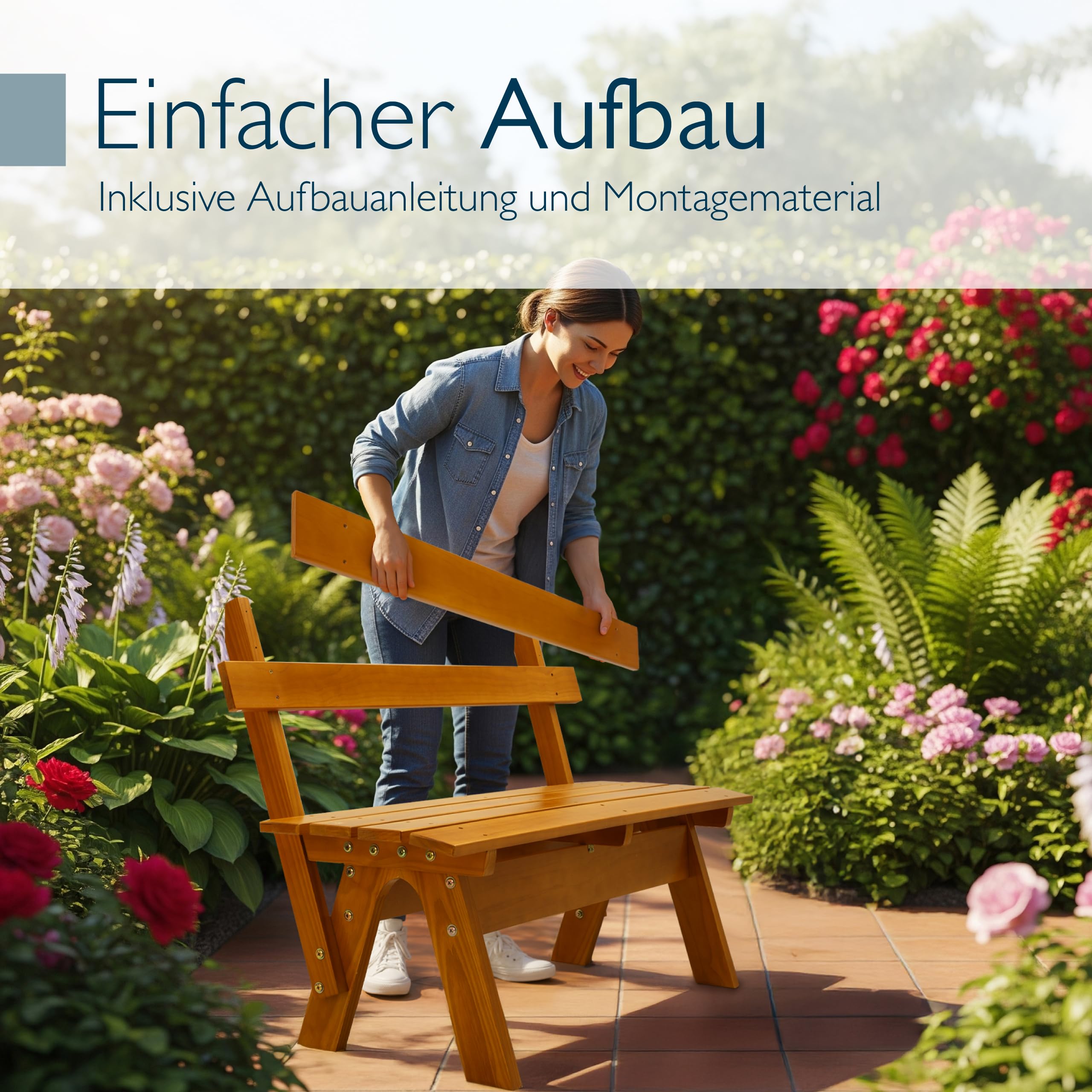 Beautissu Gartenbank wetterfest Holz 2 Sitzer aus lackiertem Massivholz | 120cm breit robuste strapazierfähige Holzbank Outdoor Bank für Balkon Terrasse Wintergarten Innenhof Parkbank Garten GR