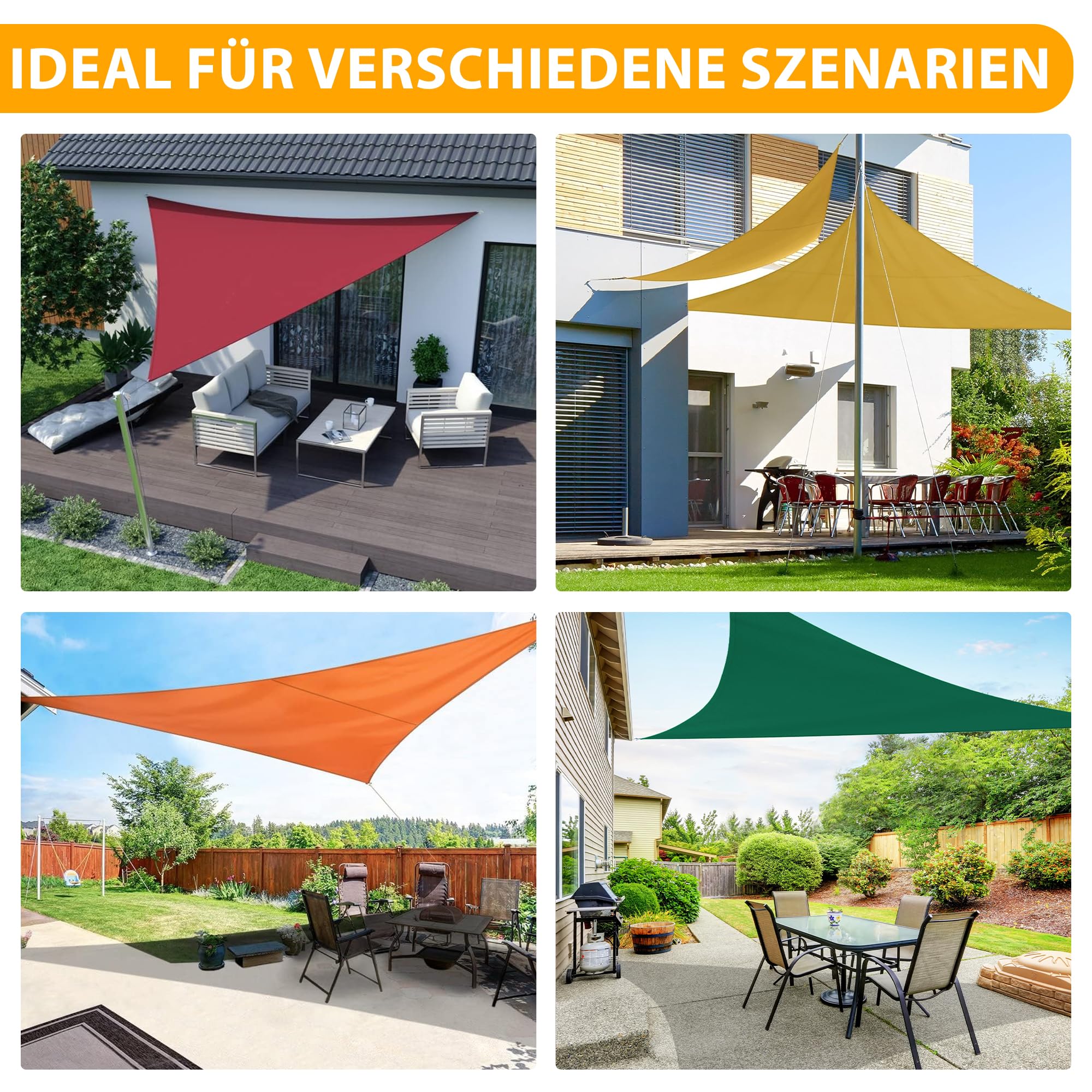 jarolift Sonnensegel Dreieck Gleichschenklig, Wasserabweisend, Sonnenschutz Sichtschutz für Terrasse Garten Balkon, Polyestergewebe 400 x 400 x 400 cm
