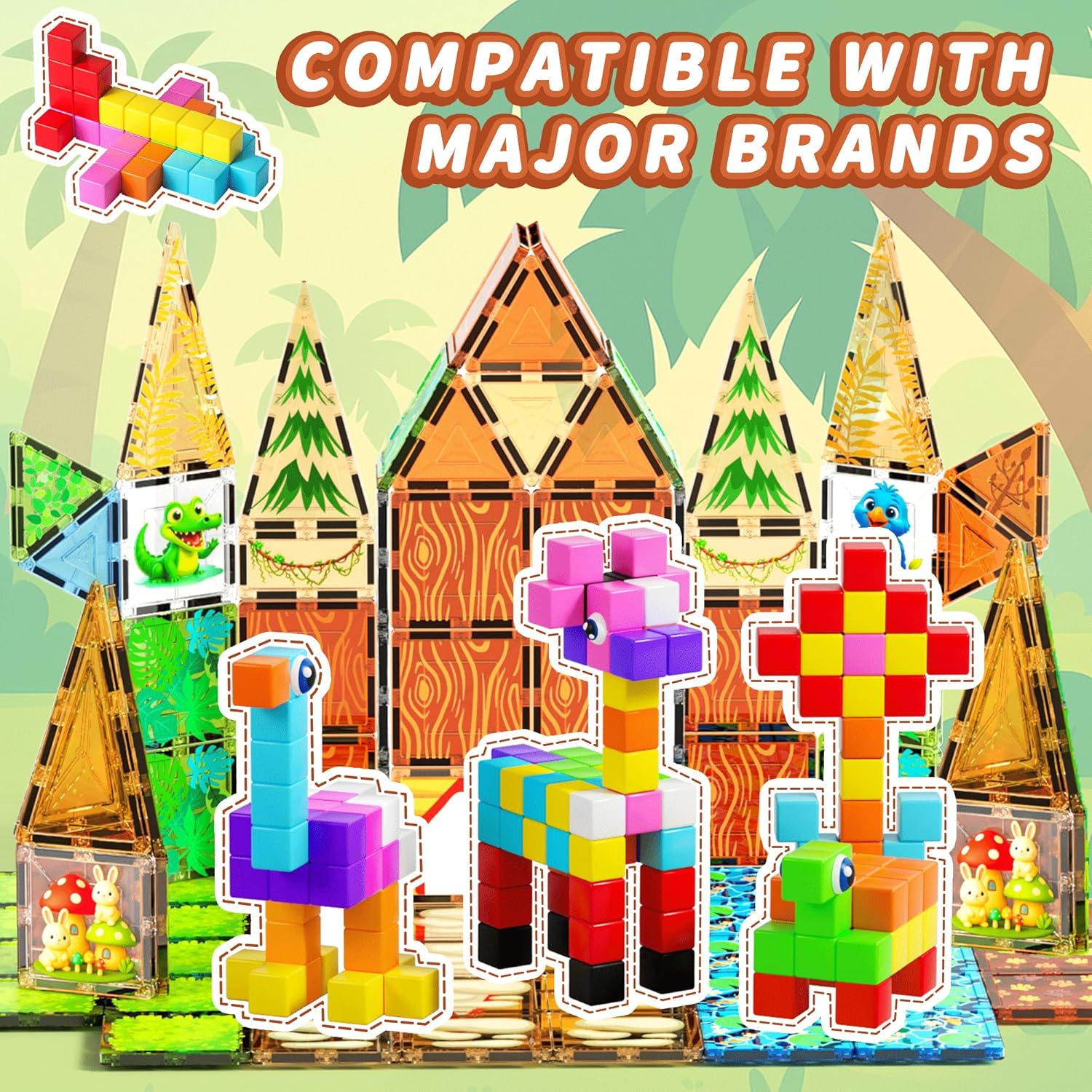 Magnetic Tiles Building Princess Castle Set and 65PCS Magnetic Building Blocks with Storage Bag