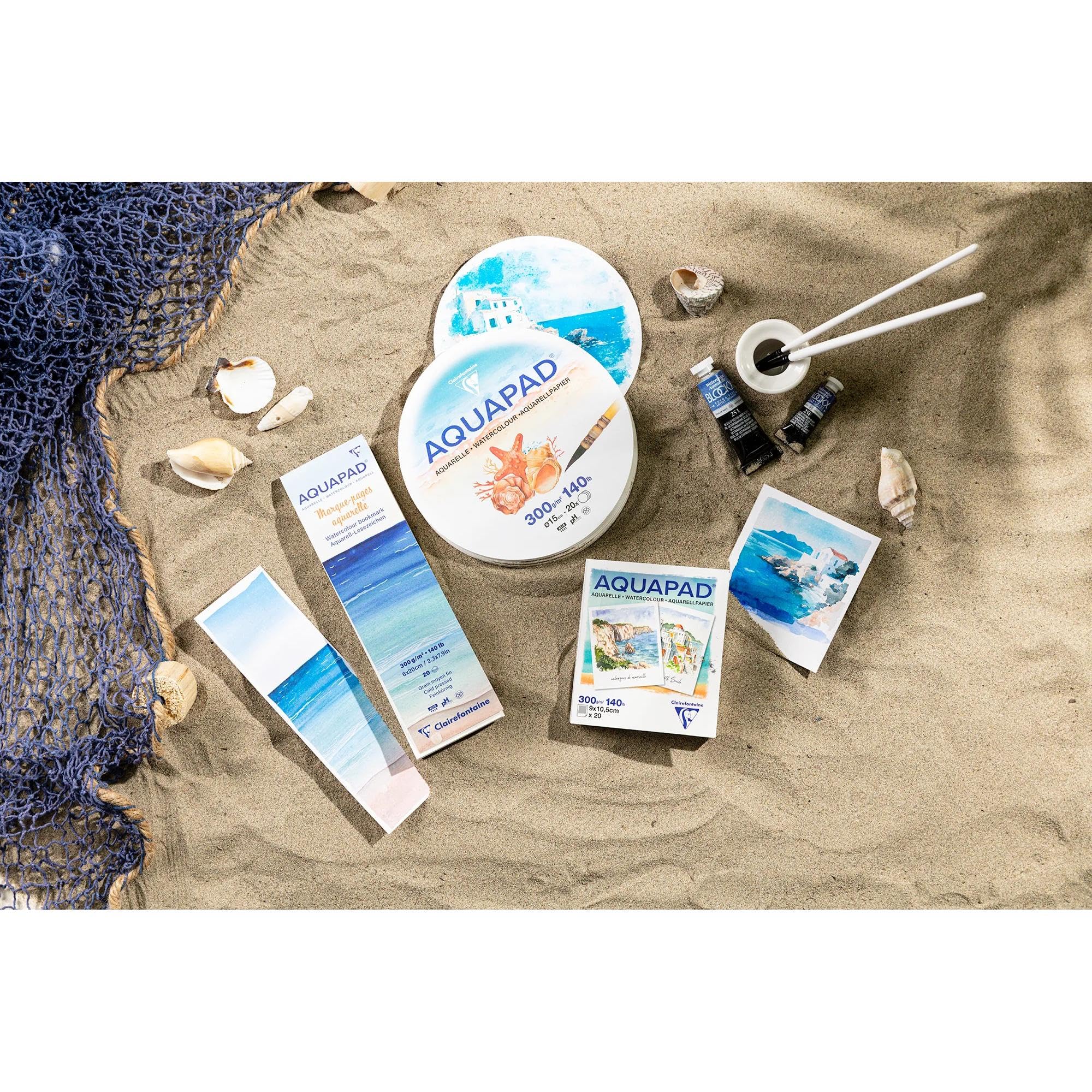 Clairefontaine 976072C Aquapad Fogli Rotondi Confezione Ø15cm 300g - 20 Fogli Carta per acquerello bianca Grana media fine
