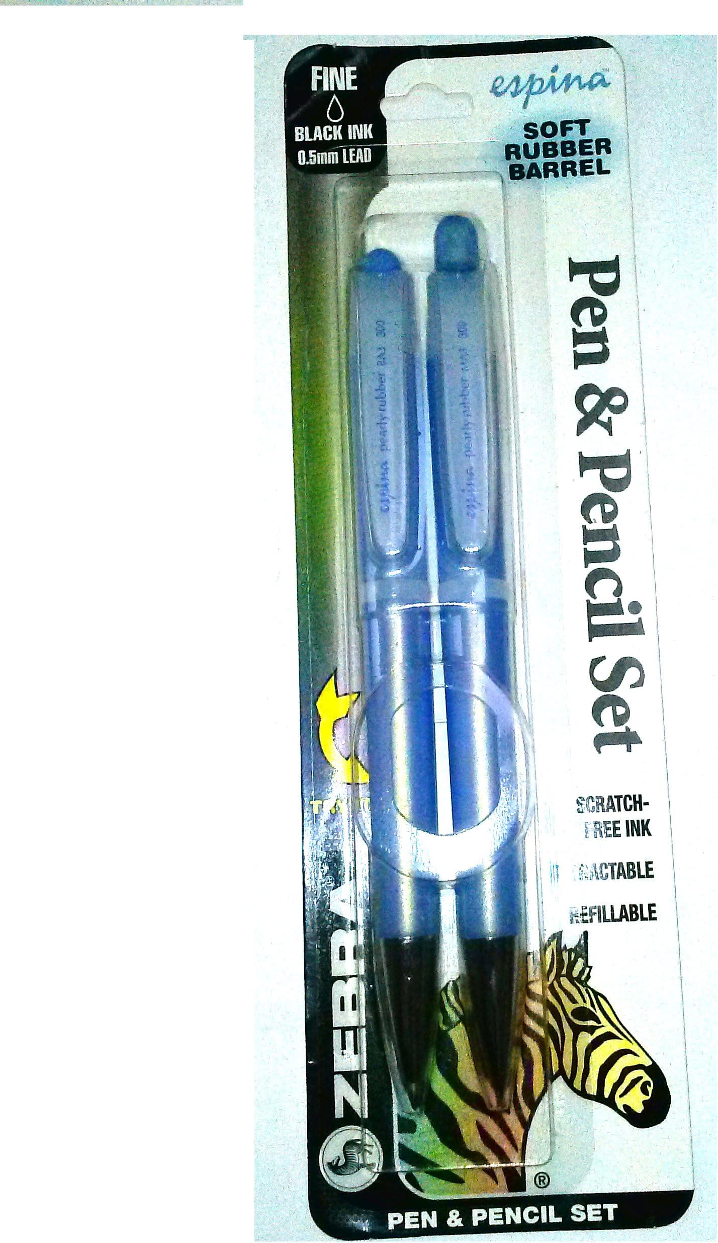 Zebra 58321 espina Pen & Pencil Set Fine Black Ink 0.5mm Lead Soft Rubber Barrel Light Blue Refillable
