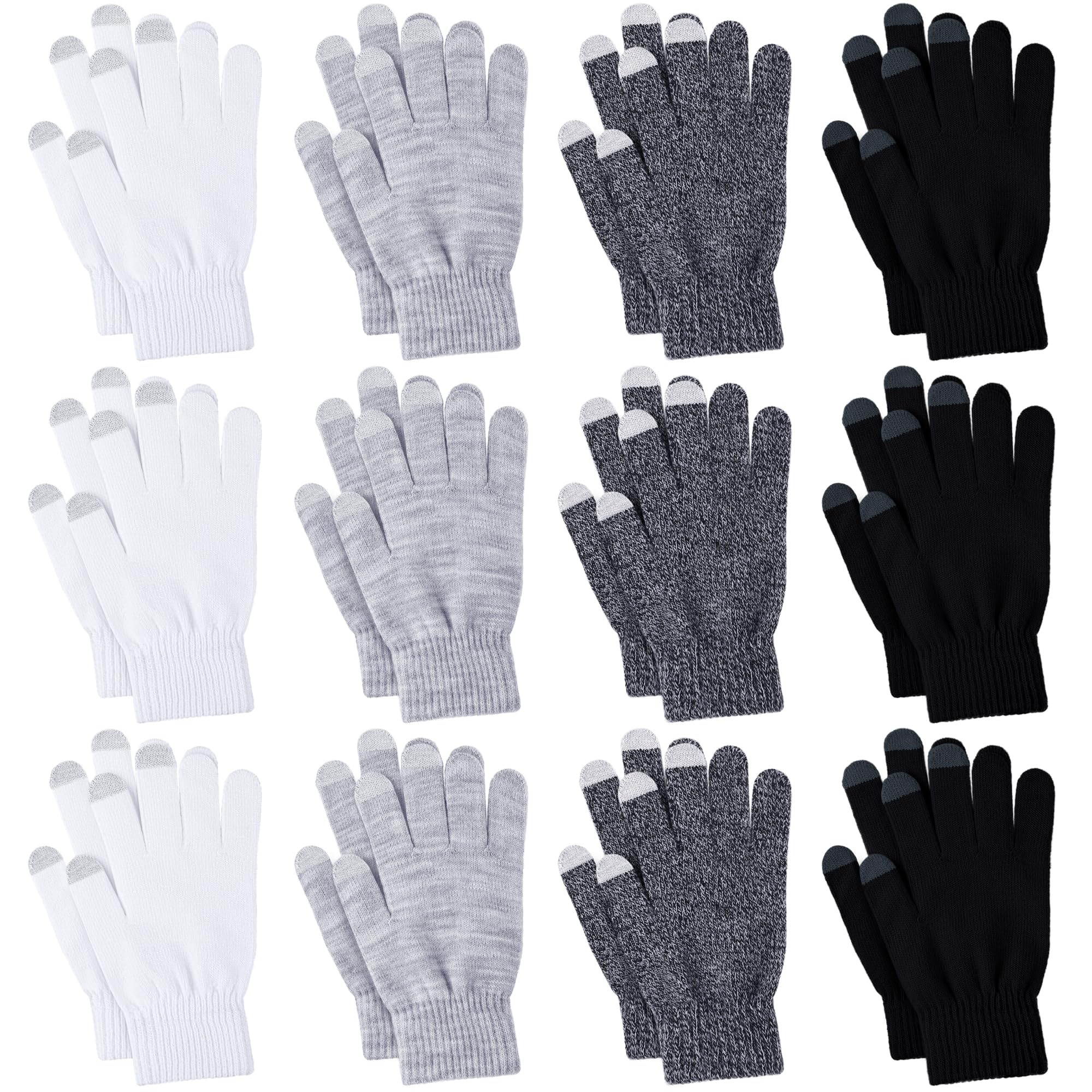 Glooarm 12 pares de guantes de invierno con dedos para pantalla táctil para hombres y mujeres, guantes mágicos de invierno, guantes de punto a granel para mensajes de texto