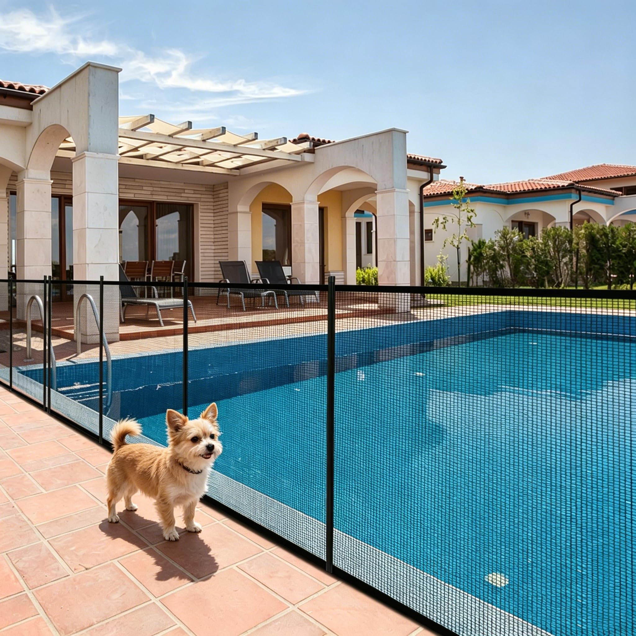 COSTWAY Valla para Piscina, 360x125cm, 4 Piezas, Vallas de Seguridad para Piscina, Marco Aluminio y Tejido Teslin, 340 g/m², con Protección UV, Vallas Piscinas Seguridad para Niños y Mascotas (1)