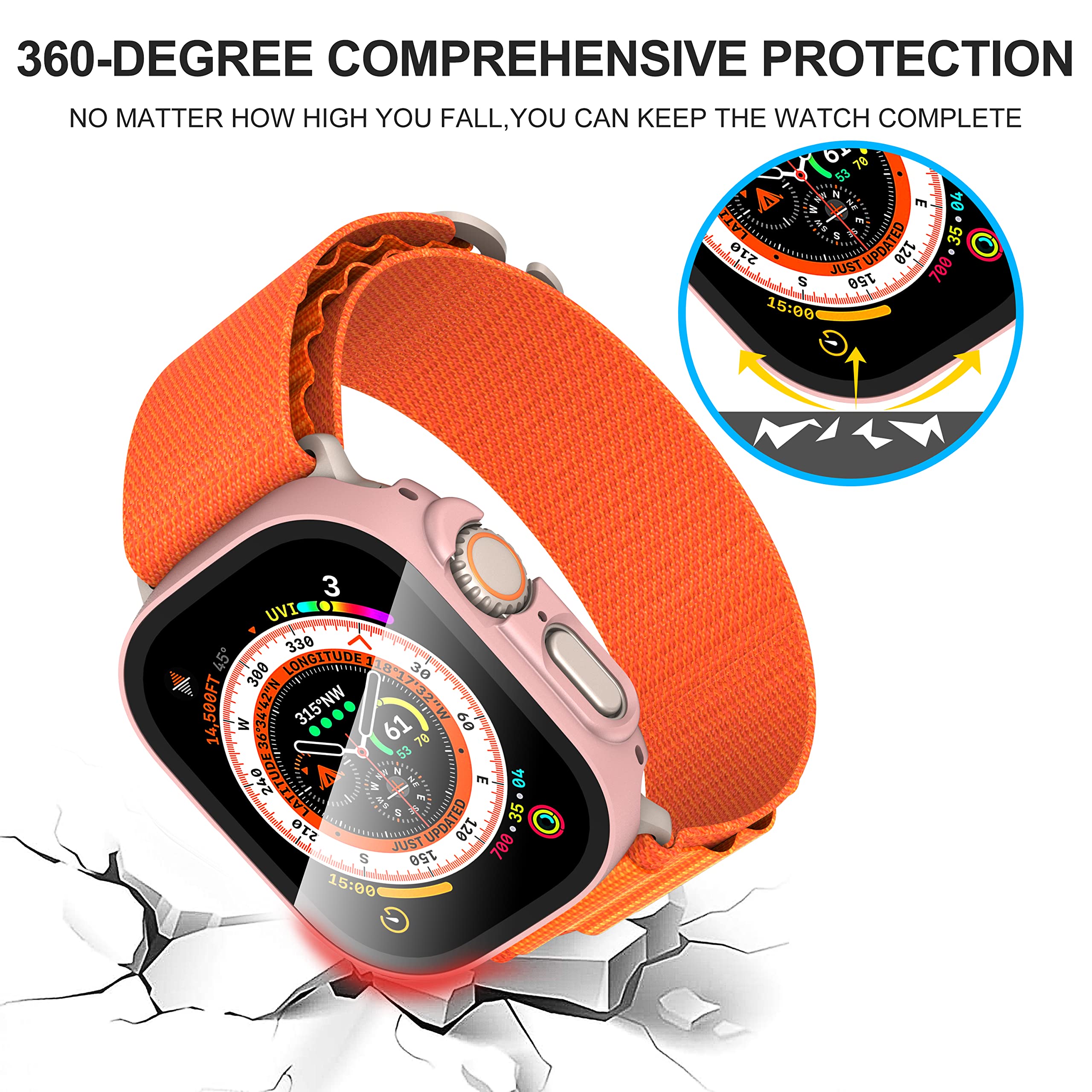 Diruite 2 Pezzi Cover per Apple Watch Ultra/Ultra 2 49mm Vetro Temperato Pellicola Protettiva,Protezione Dello Schermo PC Rigido,Custodia Protettiva Ultrasottile per iWatch Ultra/Ultra 2 49mm