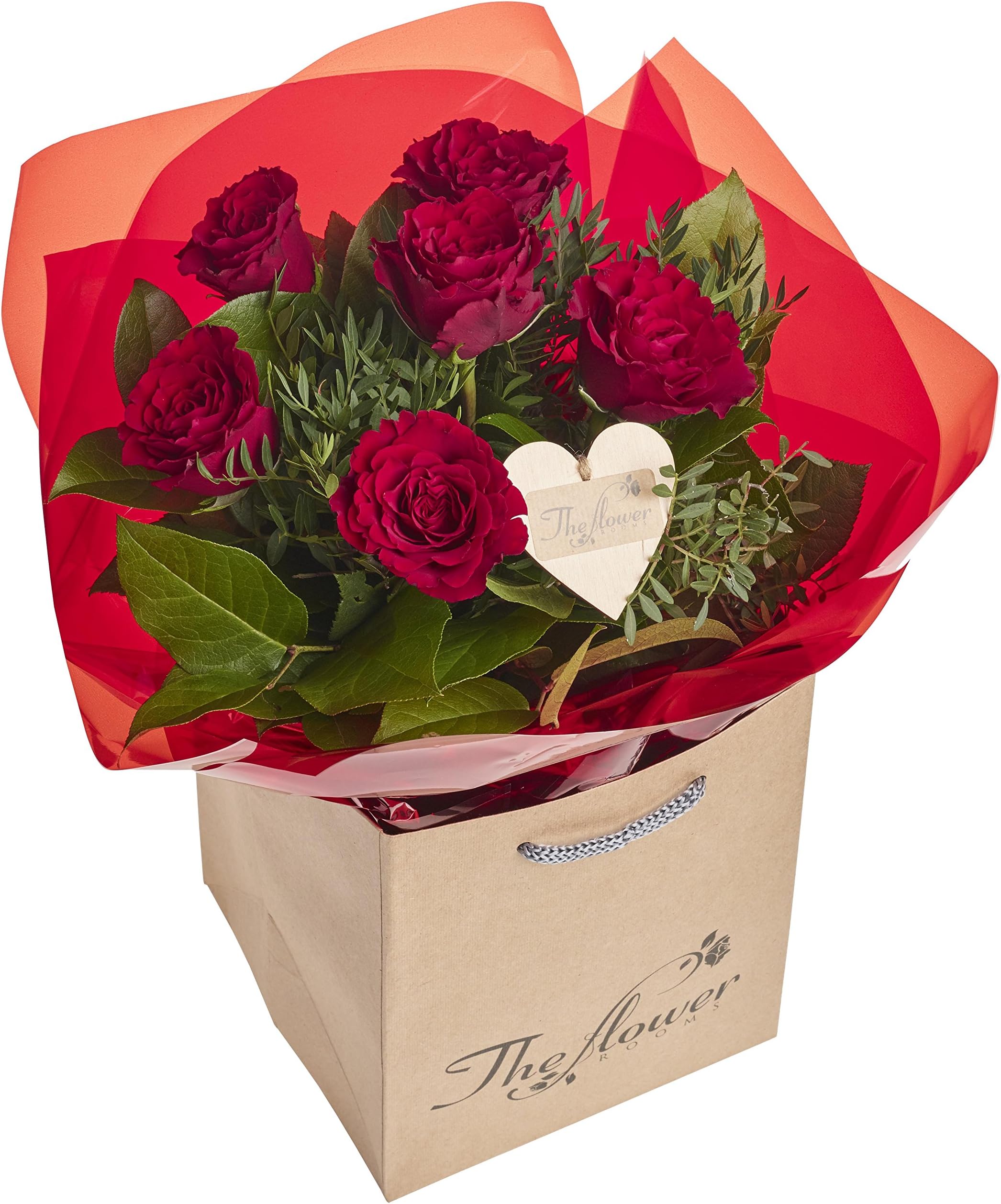 The Flower Rooms - 6 Red Rose Bouquet - Romantic Gift for her - Romantic Gift for him - Valentines Roses - Valentines Rose Flowers - Valentines Day Gift