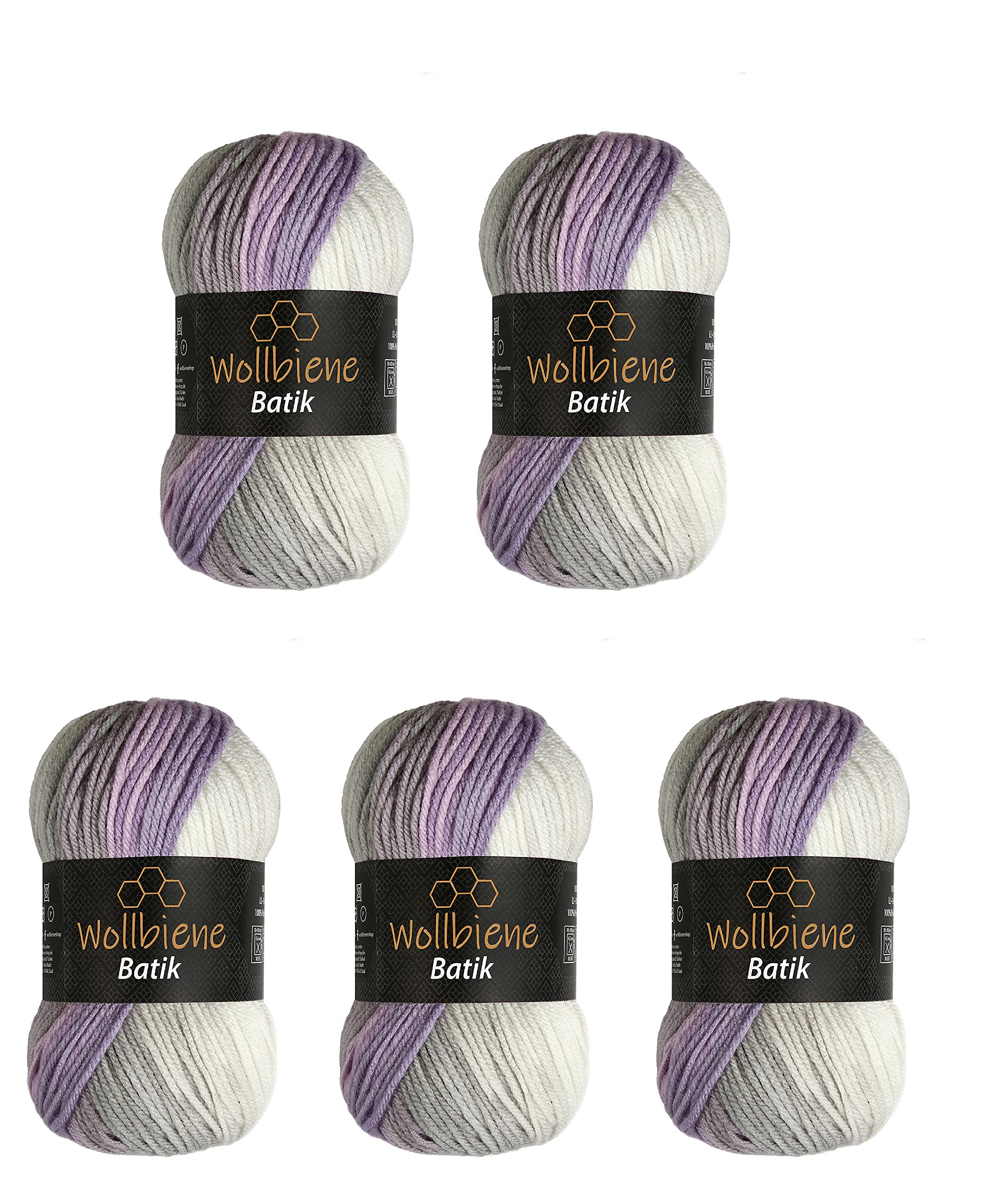 5 x 100 g Wollbiene Batik, 500 g Wool with Colour Gradient, Multicoloured, Knitting Wool, Crochet Wool (5990 Rose, Grey, White) โ image 1