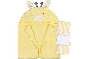 Burt's Bees Baby 4 Piece Animal Character Hooded Towel and Washcloth Set, Yellow Giraffe