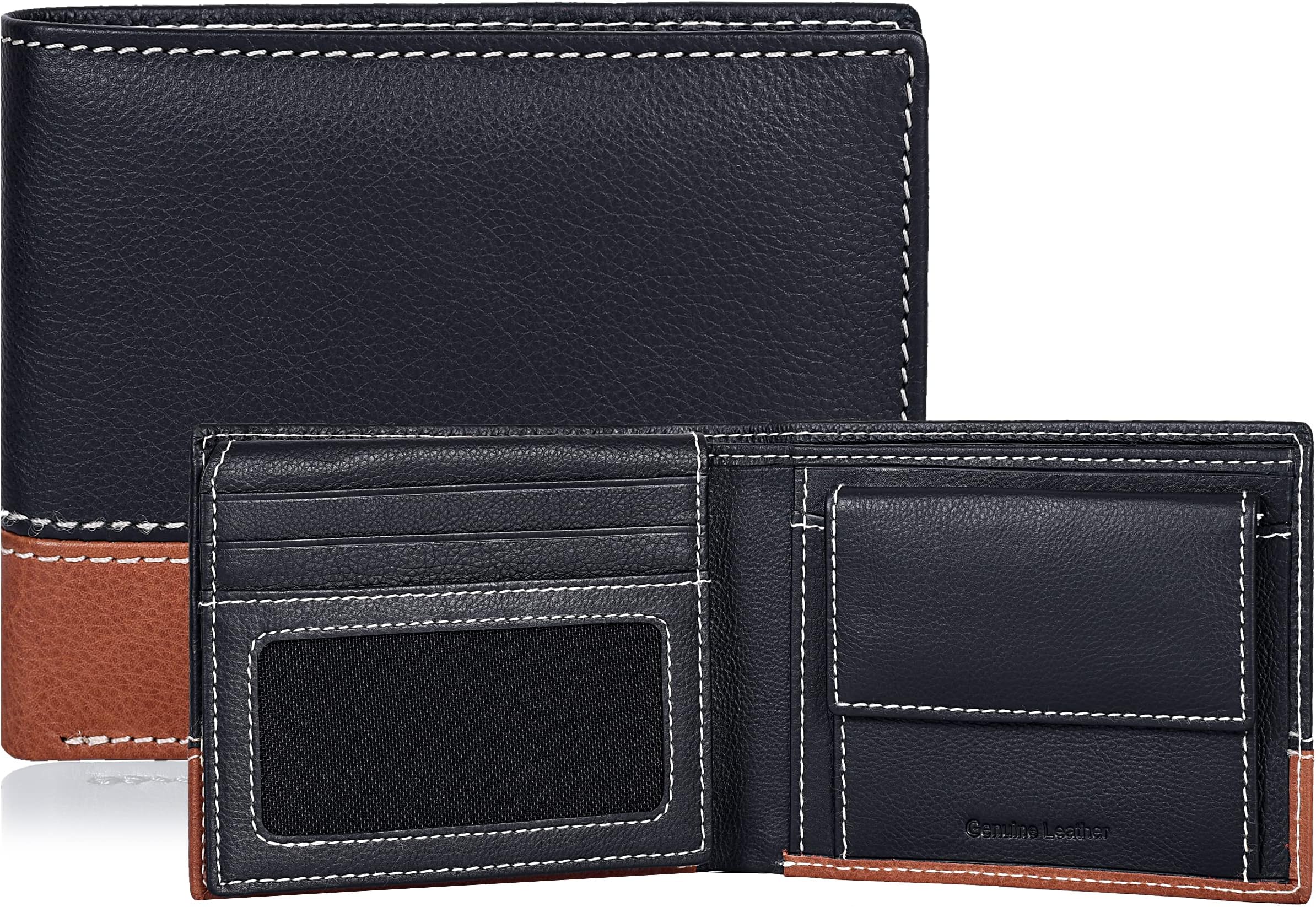 Eono Leather Wallet for Men - Overflap Wallet with with RFID Coin Pocket,2 Note Compartment