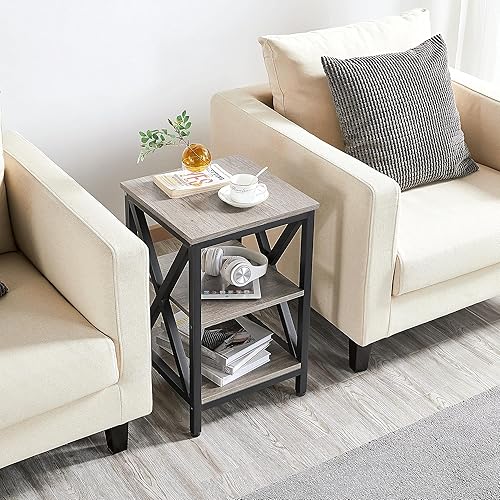 Miniatura 4 de Topeakmart Mesa auxiliar industrial con estantes de almacenamiento para sala de estar, mesa de sofá de 3 niveles, muebles decorativos con aspecto de
