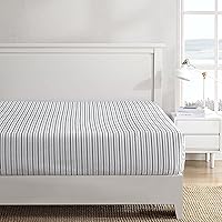 Vista 2 de Nautica - Sábana bajera tamaño King, ropa de cama de percal de algodón, decoración casual para el hogar (carbón a rayas Coleridge, King)