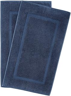 KAHAF COLLECTION Absorbent Cotton Bath Mats, Navy Blue 2-Pack 22x34 - Quick Dry Hotel Spa Shower Floor Towels