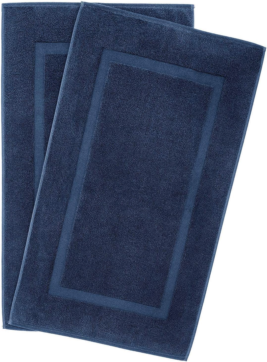 Bath Mat Floor Towel Set - Absorbent Cotton Hotel Spa Shower/Bathtub Mats [Not a Bathroom Rug] (Navy Blue, 2 Pack (22"x34"))