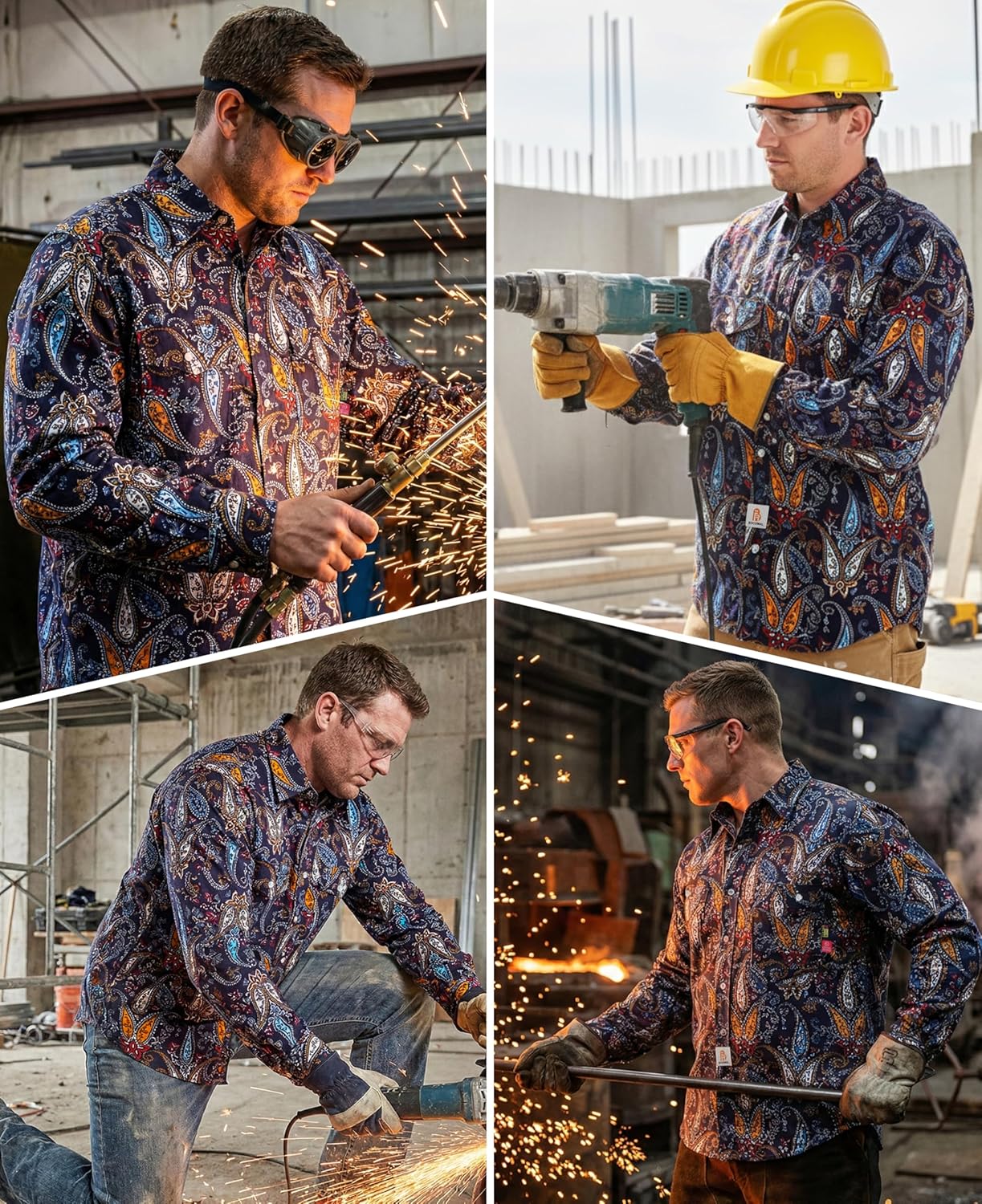 BOCOMAL FR Shirts for Men Printed Plaid Flame Resistant Clothing 6.5oz Cotton Button Up Welding Shirts NFPA2112 CAT2 - Image 2