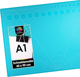OfficeTree Schneidematte A1 - Blau - mit beidseitigen Rastern und Markierungen - Bastelunterlage 90x60 als Nähen Zubehör - Auch als Schneideunterlage und Malunterlage