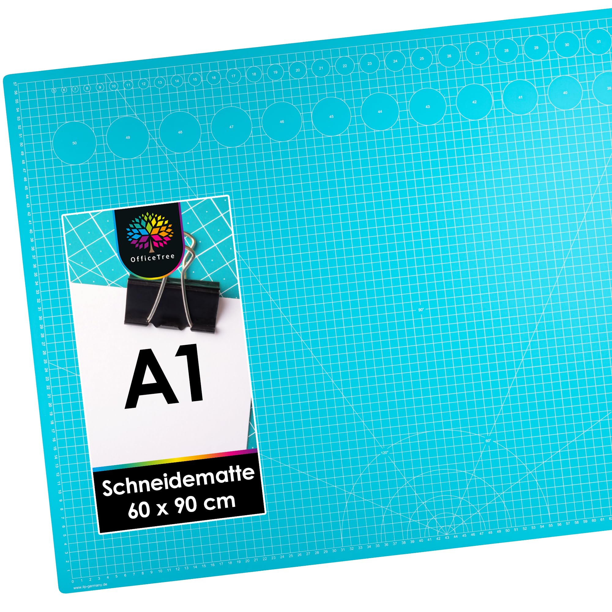 OfficeTree Schneidematte A1 - Blau - mit beidseitigen Rastern und Markierungen - Bastelunterlage 90x60 als Nähen Zubehör - Auch als Schneideunterlage und Malunterlage