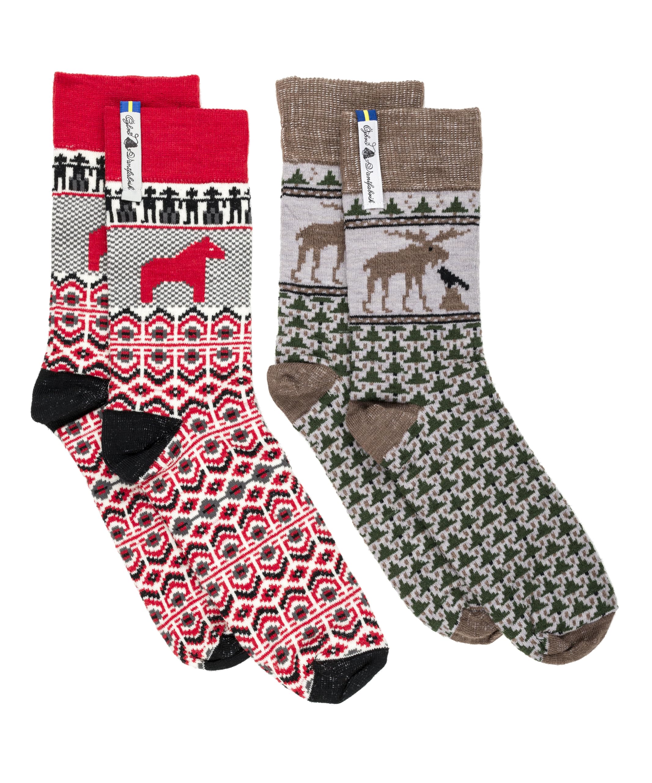 ÖJBRO VANTFABRIK – Merinowollsocken, 2 Paar, Größen 34–37 (S), 38–41 (M), 42–45 (L), 46–49 (XL), Crew Socken, unisex, leicht, warm & weich, folkloristisches nordisches Design