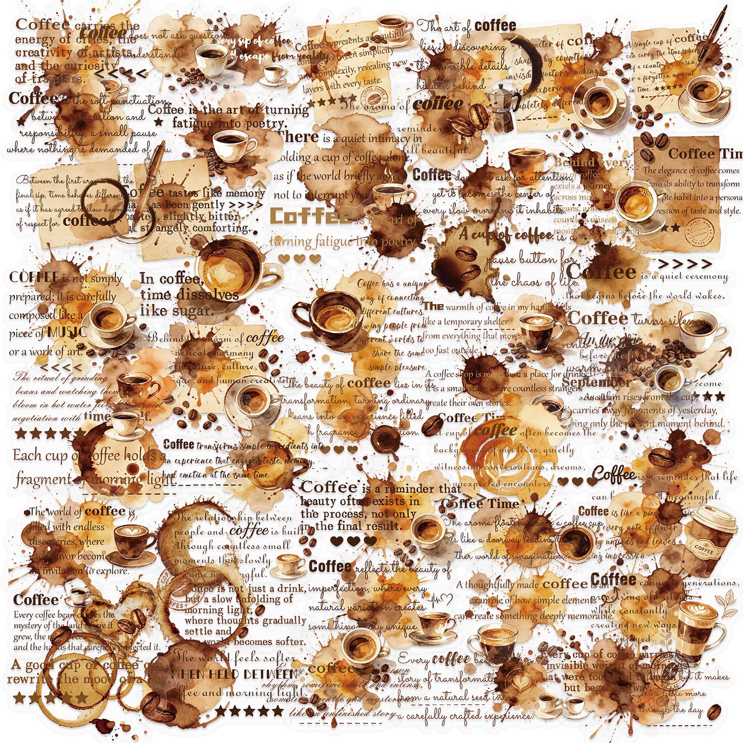 50 Pcs Clear Coffee Stain Quote Aesthetic Transparent Stickers (Stains)