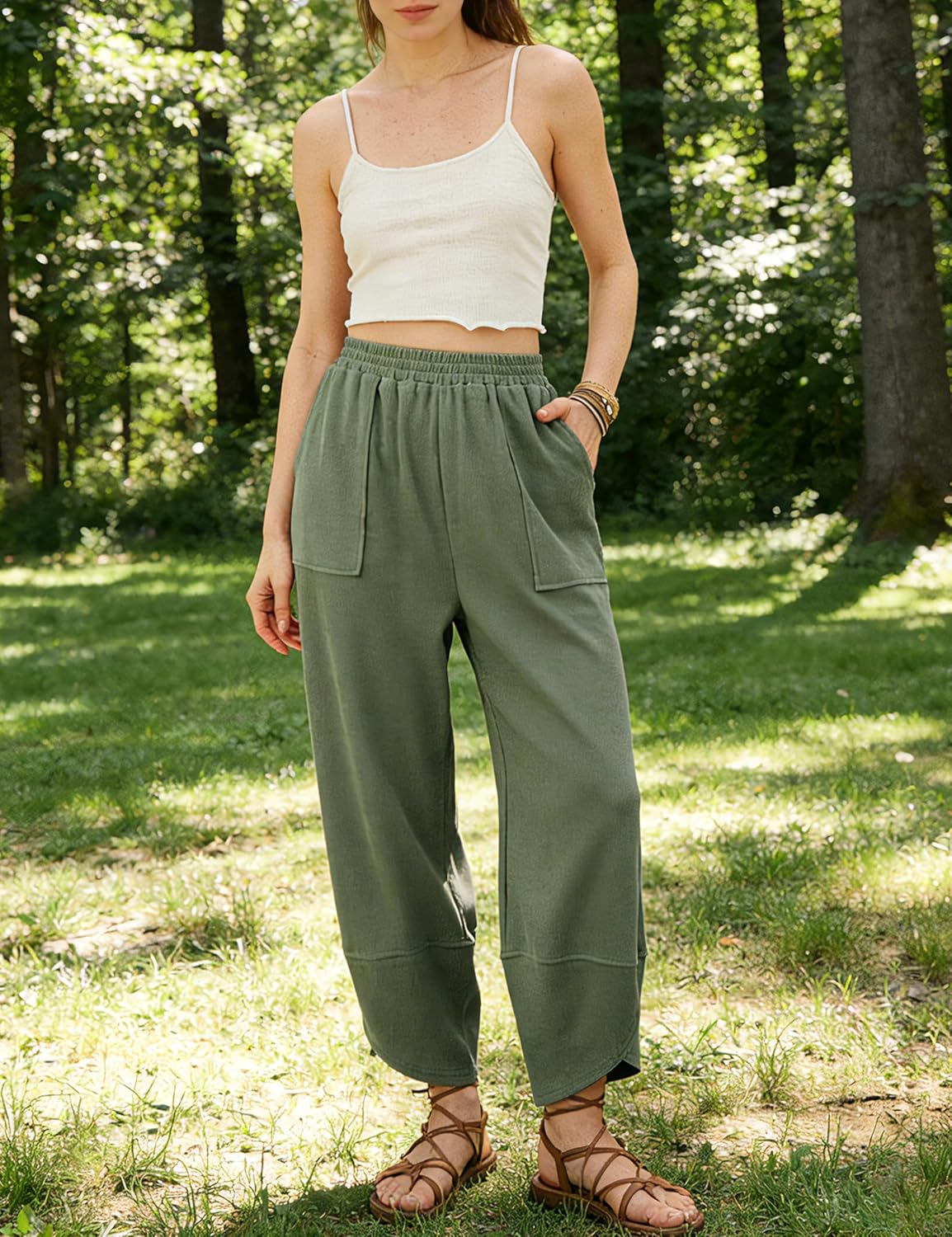 Womens Baggy Wide Leg Pants Summer Casual Elastic Waist Palazzo Harem Pants with Pockets - Image 5