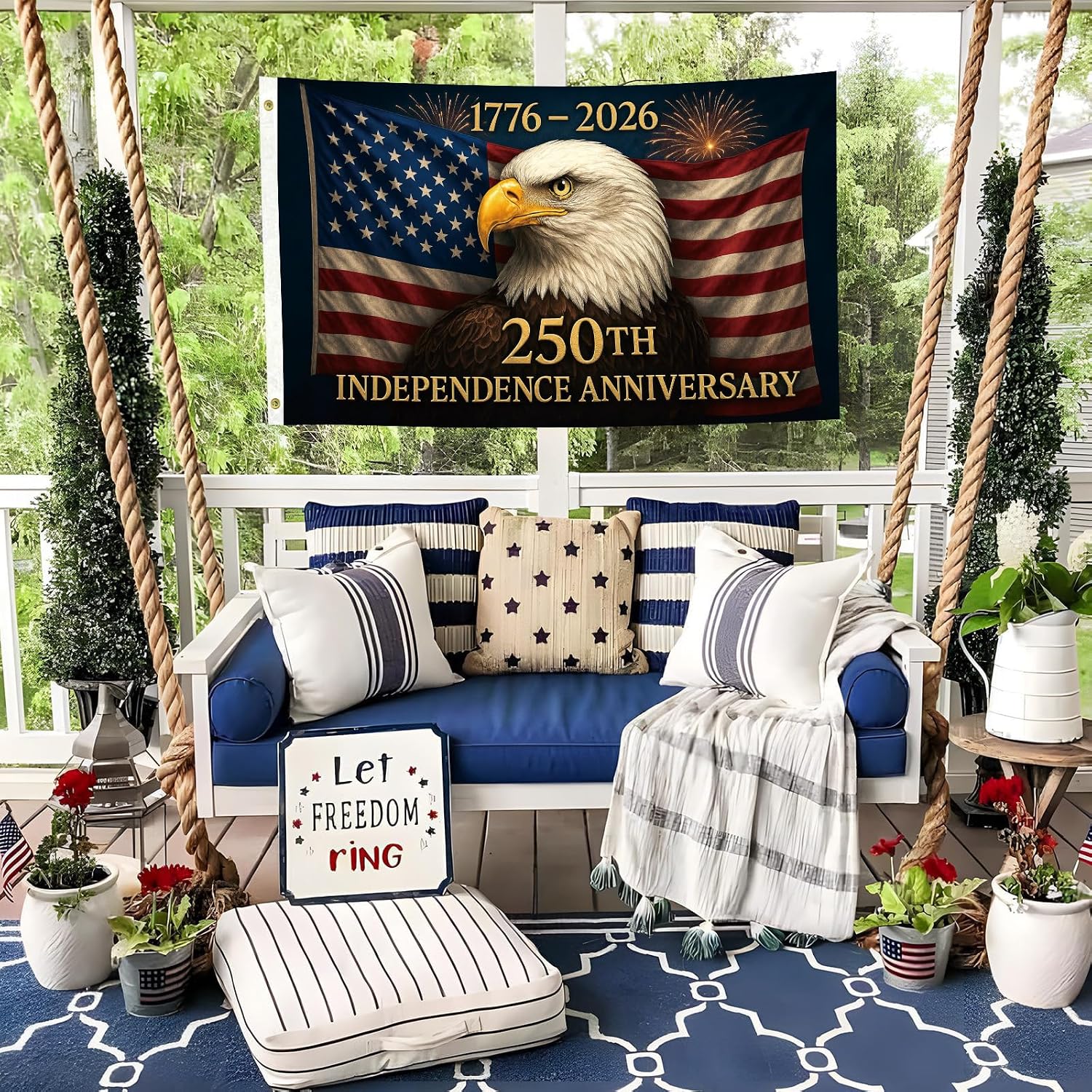 Heavy Duty 3-Ply 250 Anniversary USA Flag 3x5 Ft, 250 Year American Anniversary Flag 250th Patriotic Independence Bald Eagle 1776 Double Sided Outdoor 12oz Canvas Header for 4th of July