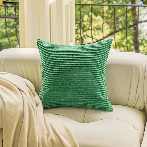 Vista 109 de Home Brilliant - Juego de 2 fundas de almohada de 24 x 24 pulgadas / 61 x 61 cm., de terciopelo de pana a rayas, cojín cuadrado decorativo, funda