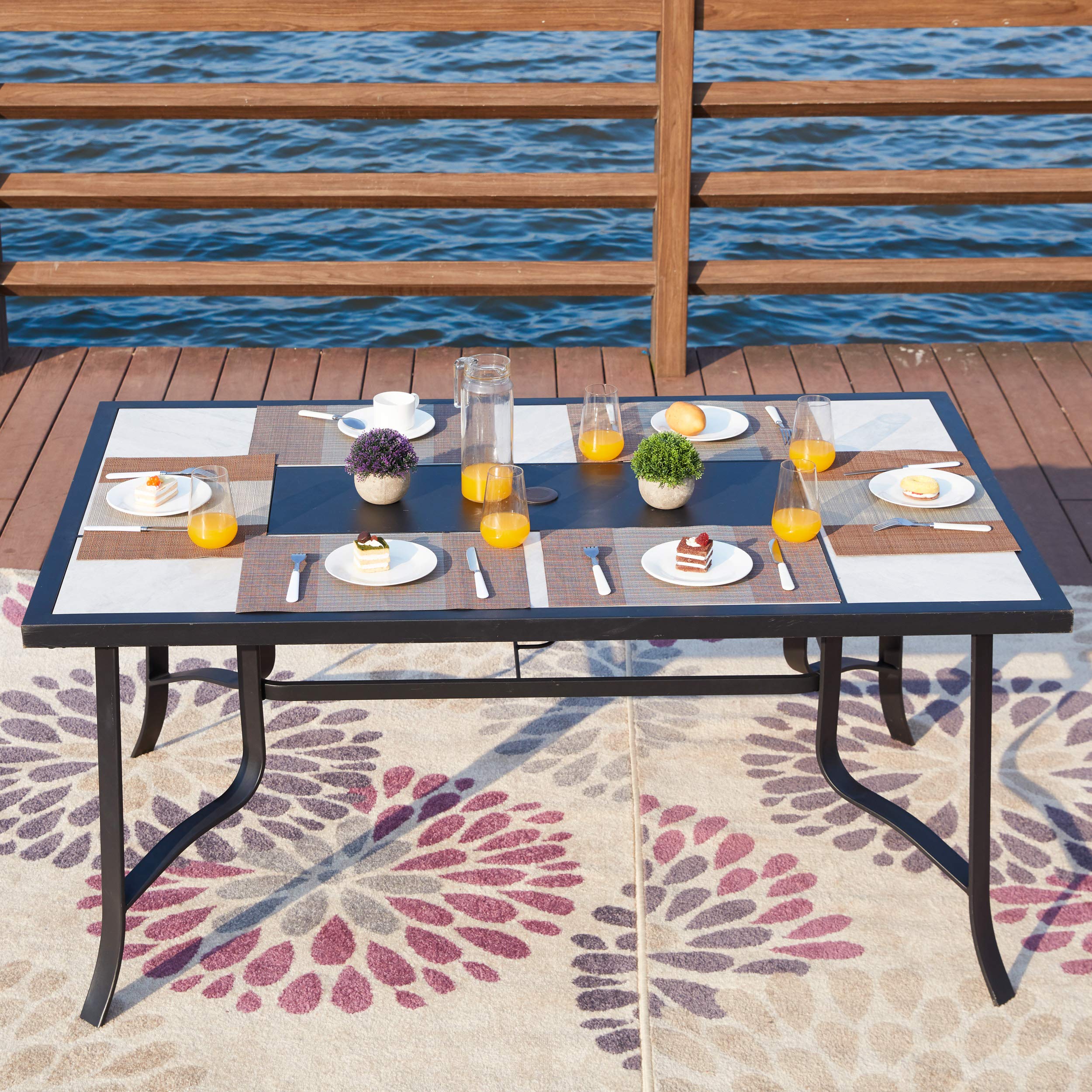 Lokatse Home Outdoor Patio Dining Bistro Square Table Umbrella Hole Steel Frame And Top Tile Black Buy Online In India Missing Category Value Products In India See Prices Reviews And