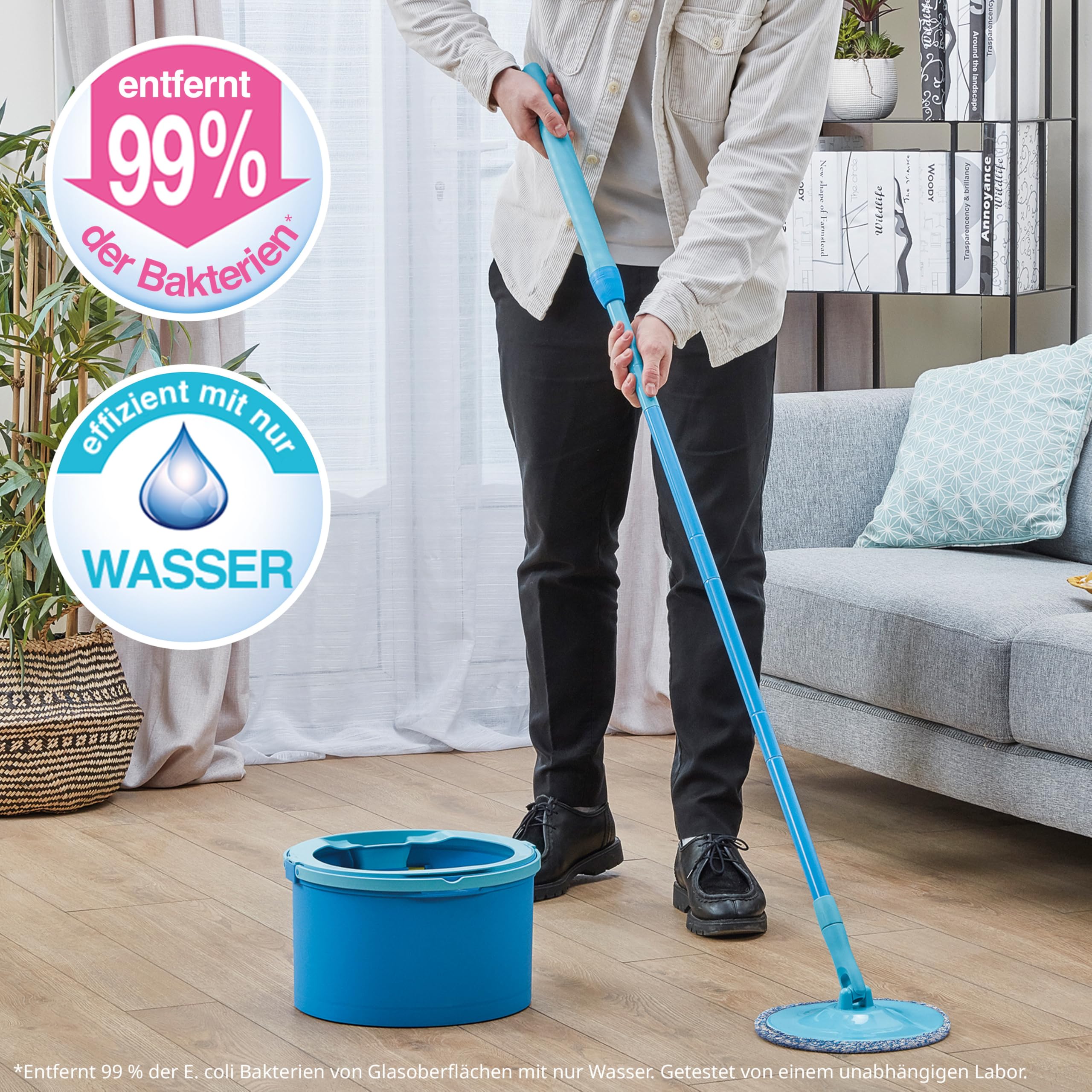 Spontex Aqua Revolution System X'tra Bodenwischer- und Eimerset mit kostenlosem Ersatzbezug | Trennt sauberes und schmutziges Wasser| Mopp mit Drehgelenk und Mikrofaser-Ersatzbezügen