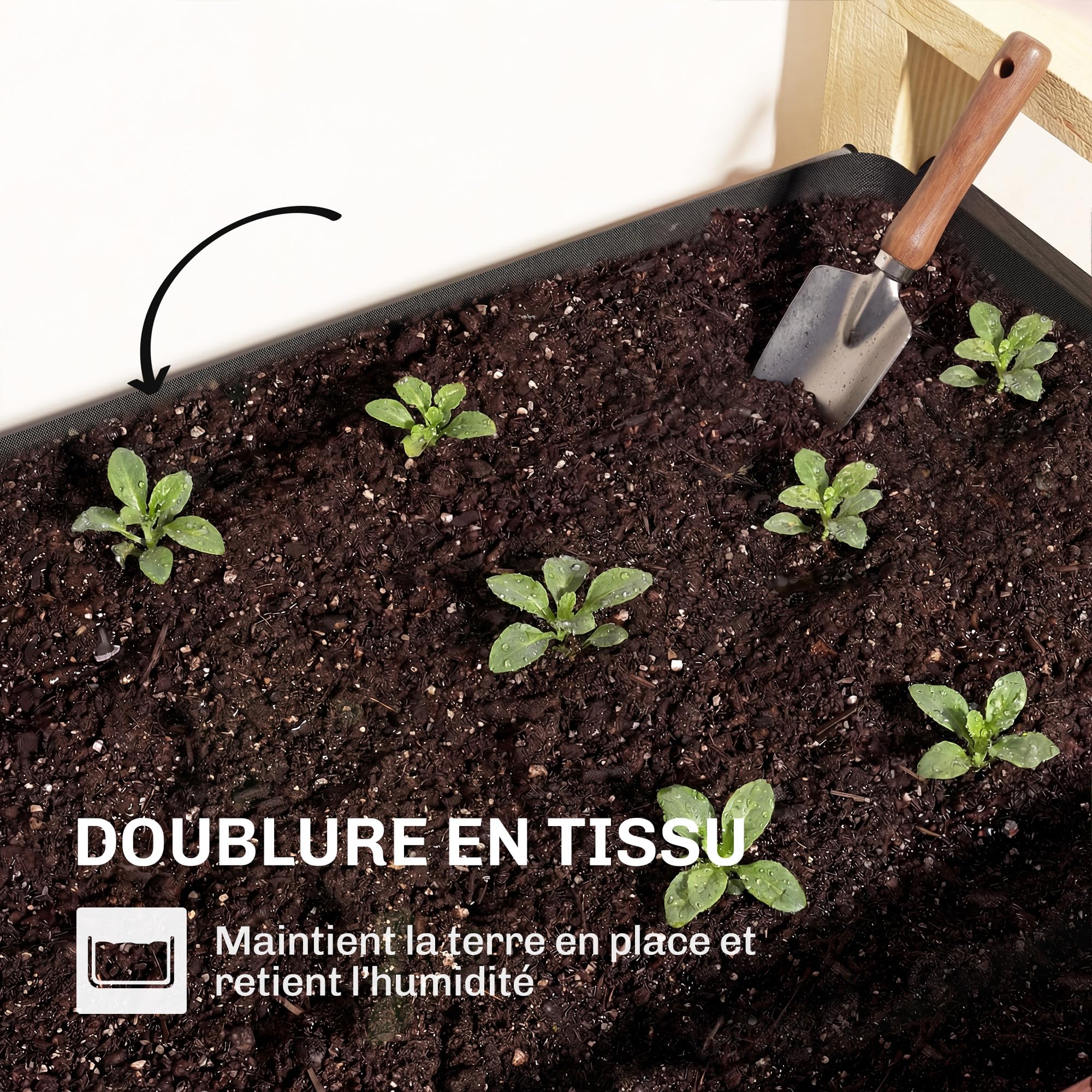 Outsunny Carré Potager avec Pieds en Bois Surélevé 98 x 37 x 90 cm Gris | Jardinière Extérieure, Grande Taille, 4 Trous de Drainage, Tissu Non Tissé, pour Légumes, Fleurs