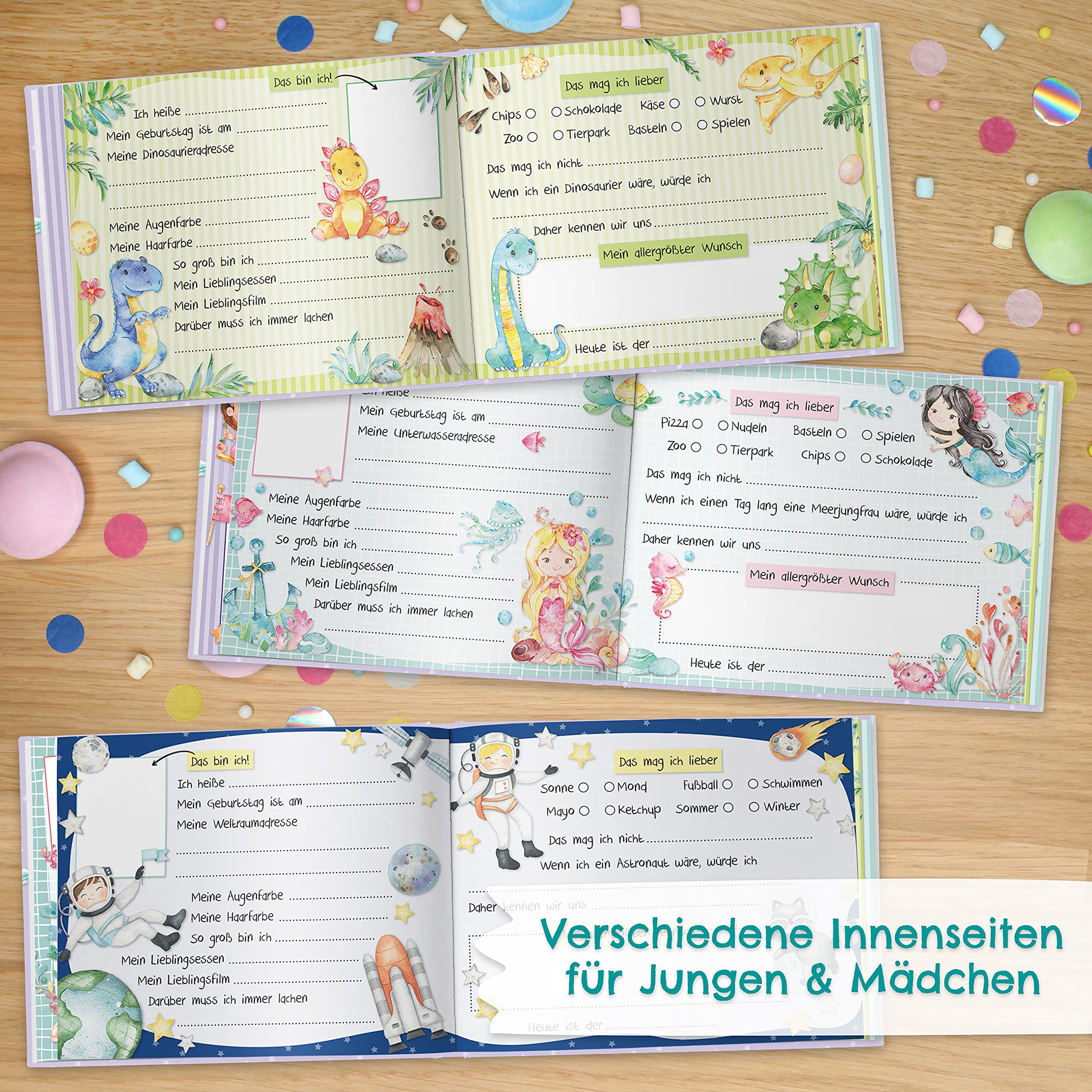 Papierdrachen High Quality Friendship Book for Children, School Friends, Green, Poetry Album with Dinos, Knights, Astronauts - Image 4