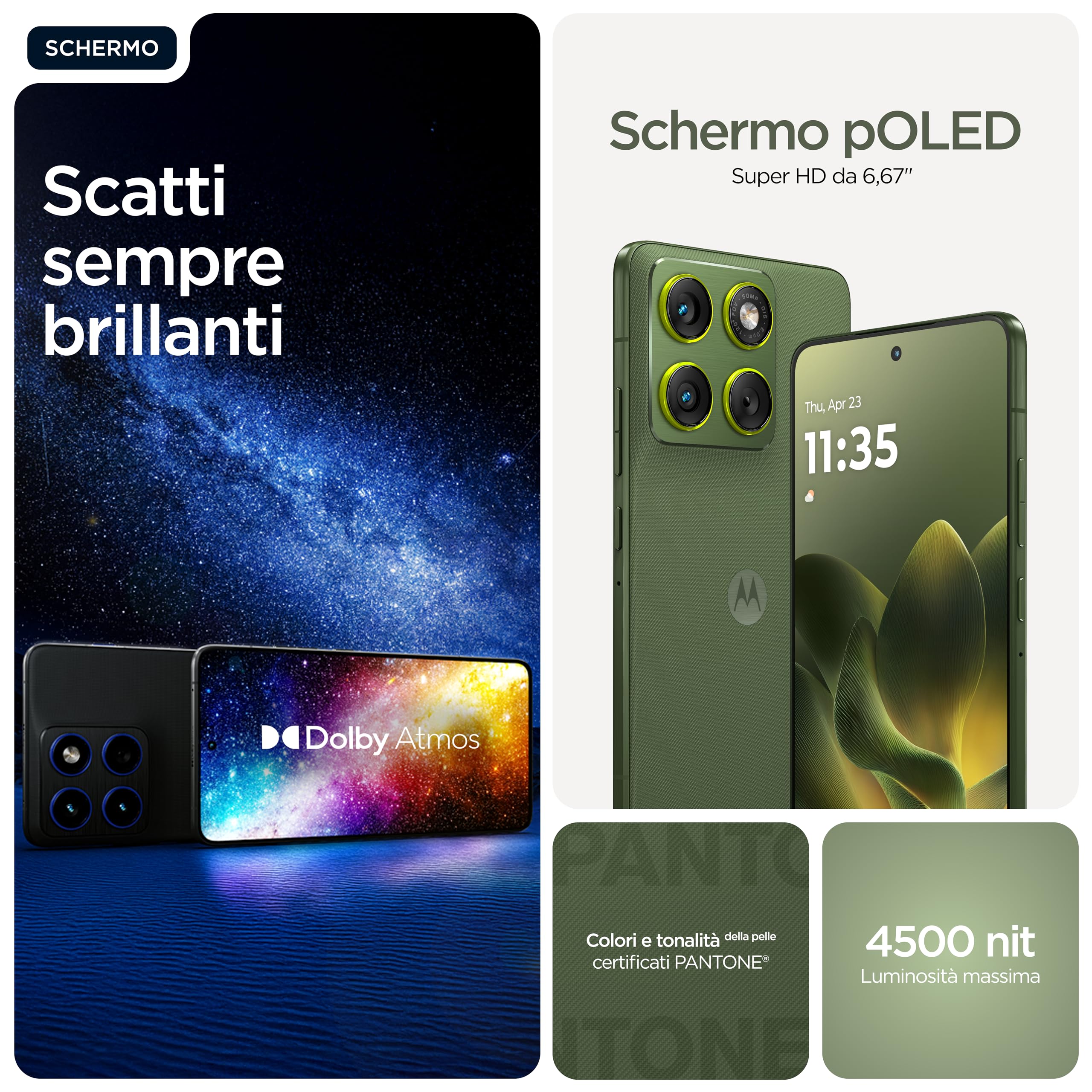 Motorola edge 70 con Moto AI (12/512GB, Tripla fotocamera da 50MP+flicker sensor, selfie 50MP, 4800mAh Silicon-Carbon, Display 6.67" Super HD 120Hz, Android 16), PANTONE Bronze Green