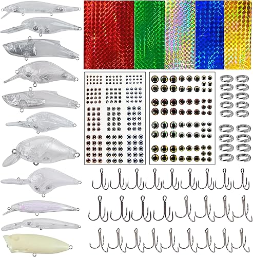 Kit de señuelo de pesca sin pintar en blanco,DIY Topwater Pesca Señuelo Manivela Cebo Set Pesca Ganchos agudos,Señuelo realista ojos cebo etiqueta