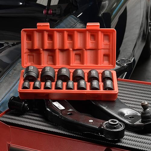 Miniatura 8 de EPAuto Juego de llaves métricas de impacto poco profundo de 12 pulgada, Cr-V, 6 puntos, 14 enchufes