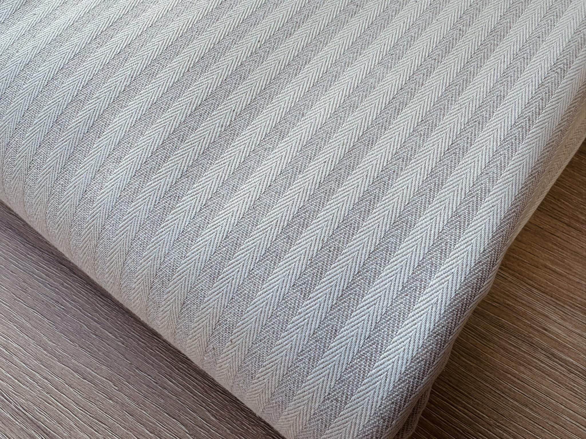 Tissu à chevrons effet lin 5 mm pour coussin, motif rayures crème, décoration d'intérieur, couture – 328 cm extra large – Vendu au mètre – Écru