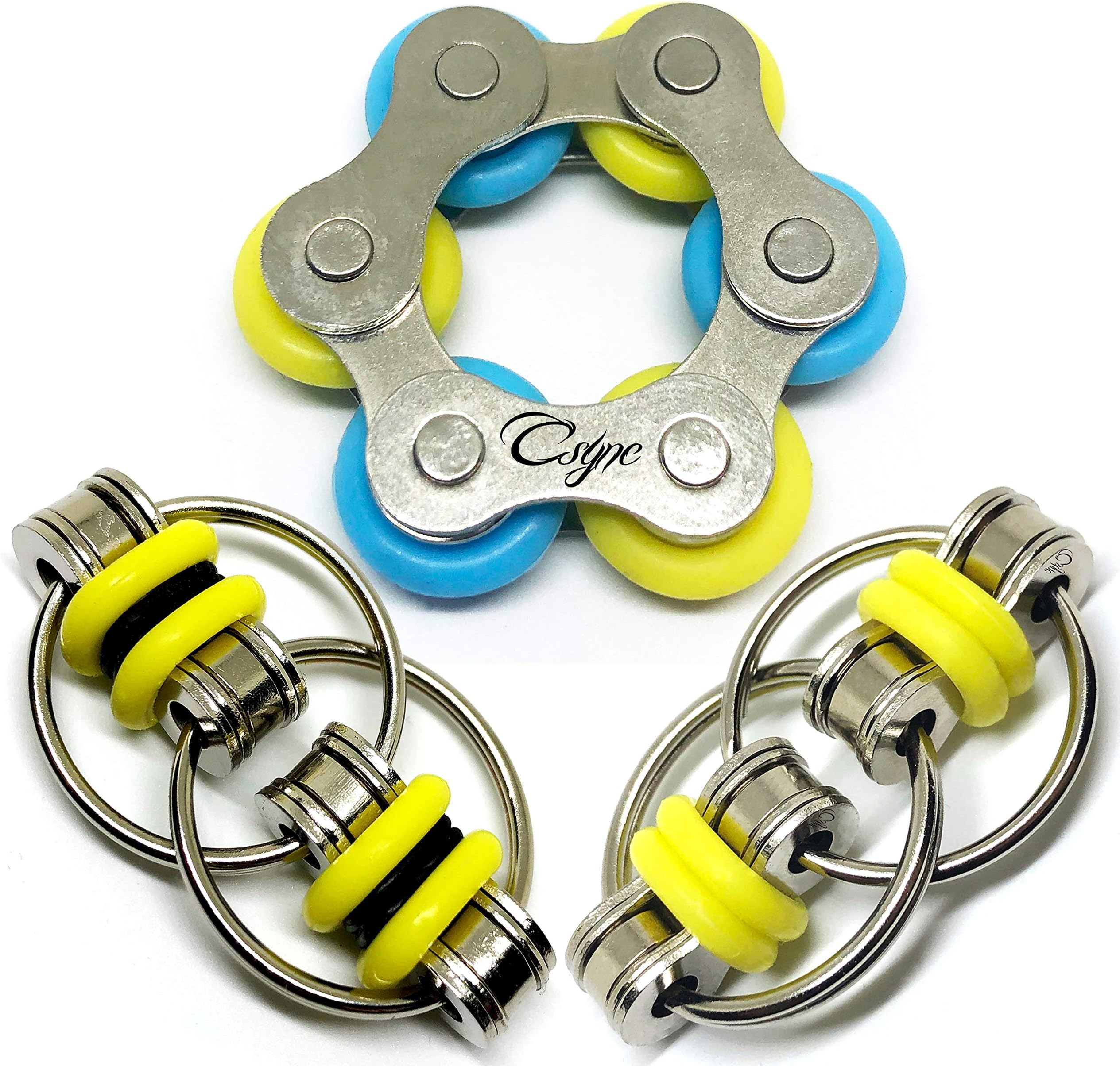 Fidget Toys Flippy Roller Chain - Stress Relief Perfect for ADHD, ADD, Anxiety in Classroom, Office, School, Work for Students, Teens, Adults Stocking Stuffers Gifts (3 Piece) (Yellow)