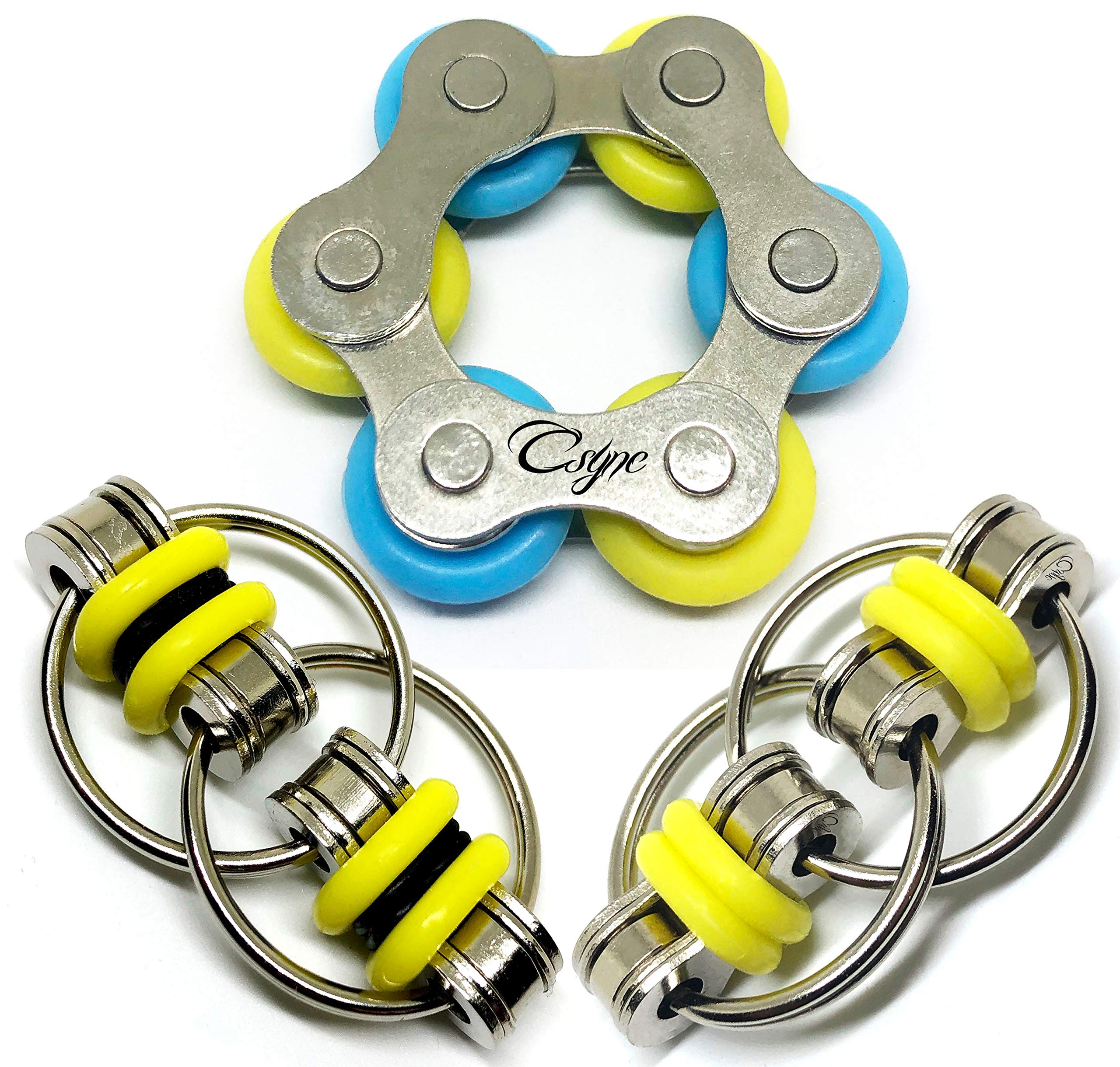 Fidget Toys Flippy Roller Chain - Stress Relief Perfect for ADHD, ADD, Anxiety in Classroom, Office, School, Work for Students, Teens, Adults Stocking Stuffers Gifts (3 Piece) (Yellow)