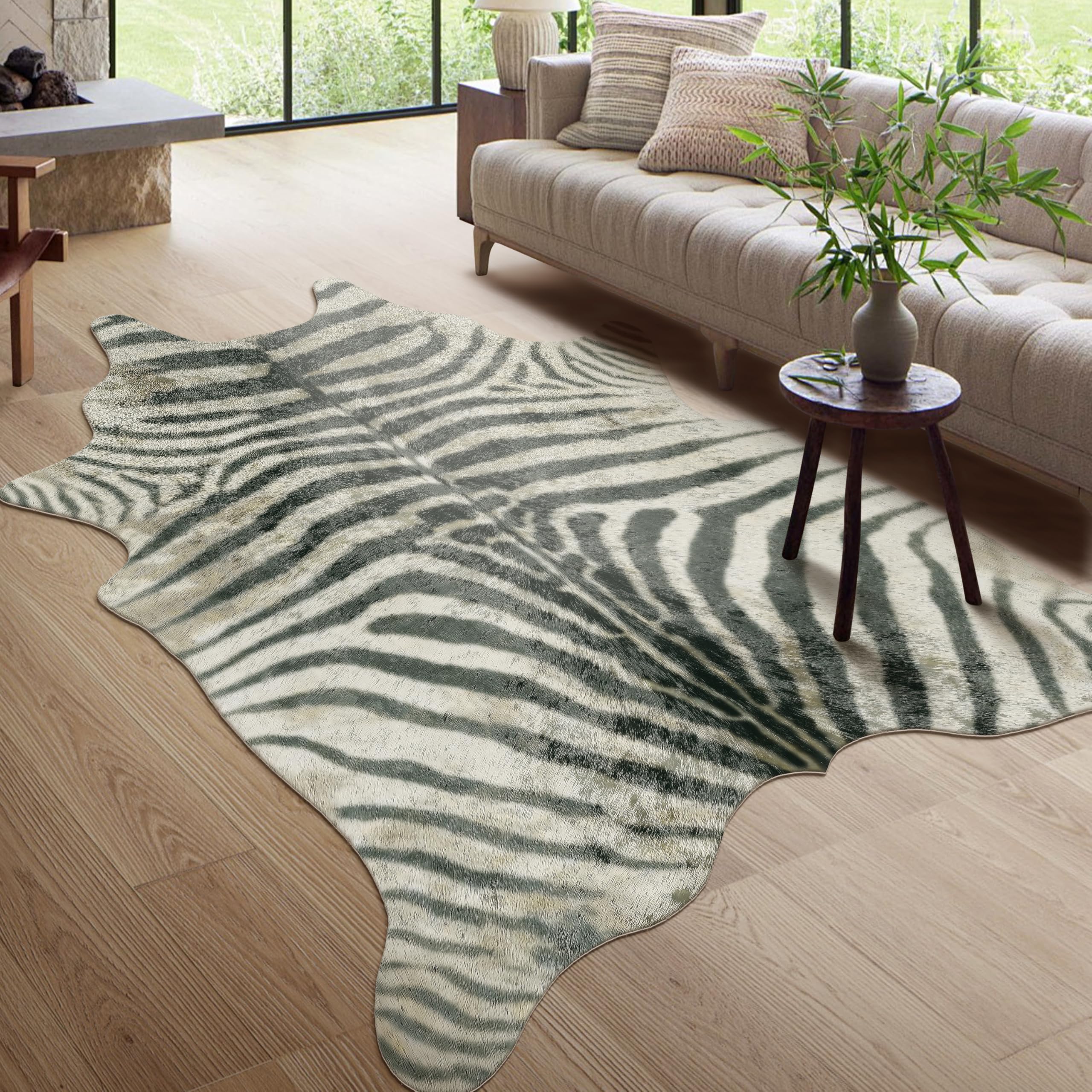 Zebra Rug Animal Print Carpet: 4.6 x 5.2 Feet Faux Zebra Hide Area Rug Western Decor for Living Room Kitchen Bedroom