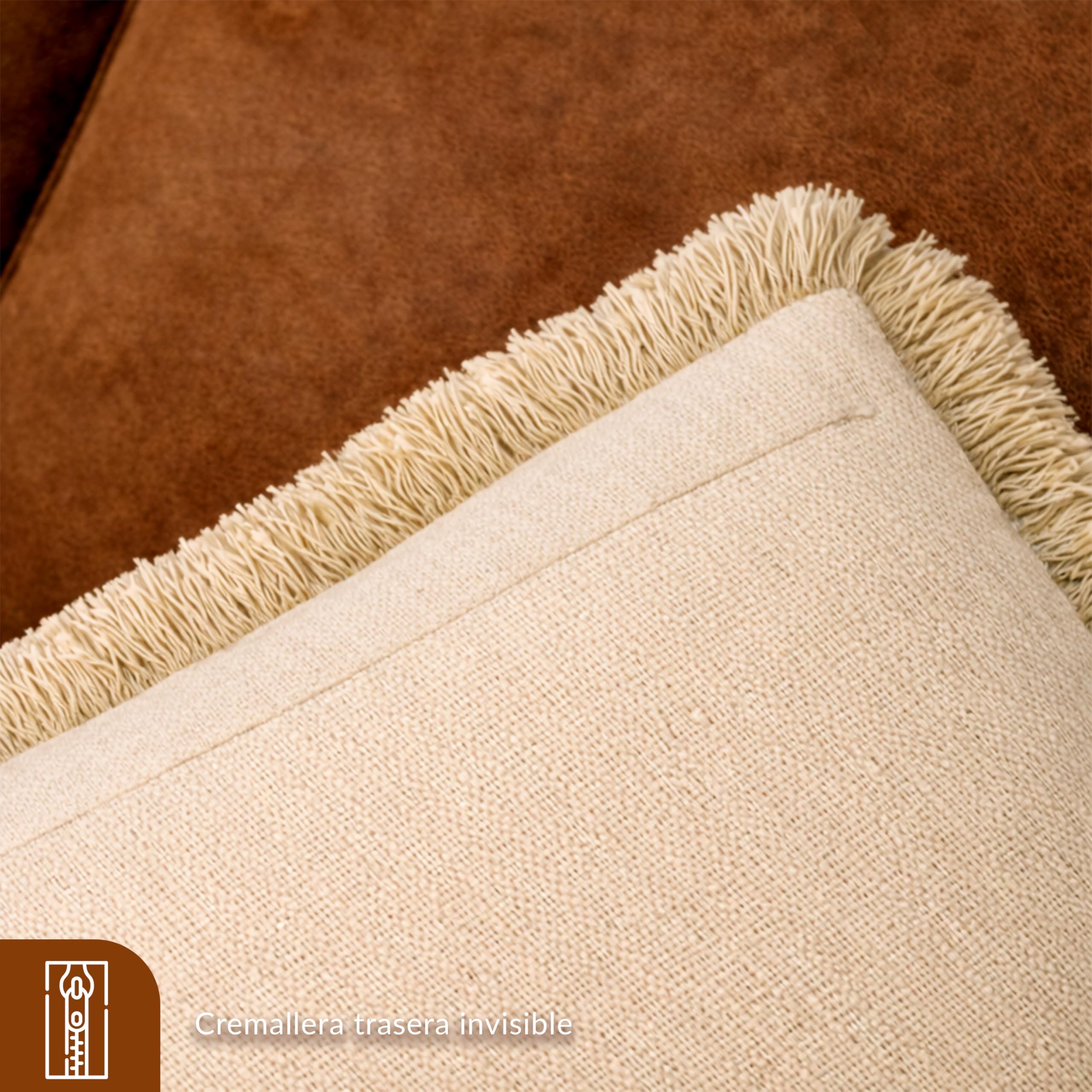 Fundas de Cojín Boho 45x45 cm de Algodón con Flecos Beige – Estilo Mediterráneo Natural Rústico – Decoración para Sofa Cama Salon Dormitorio Algodon – Blanco Roto 2 Unidades