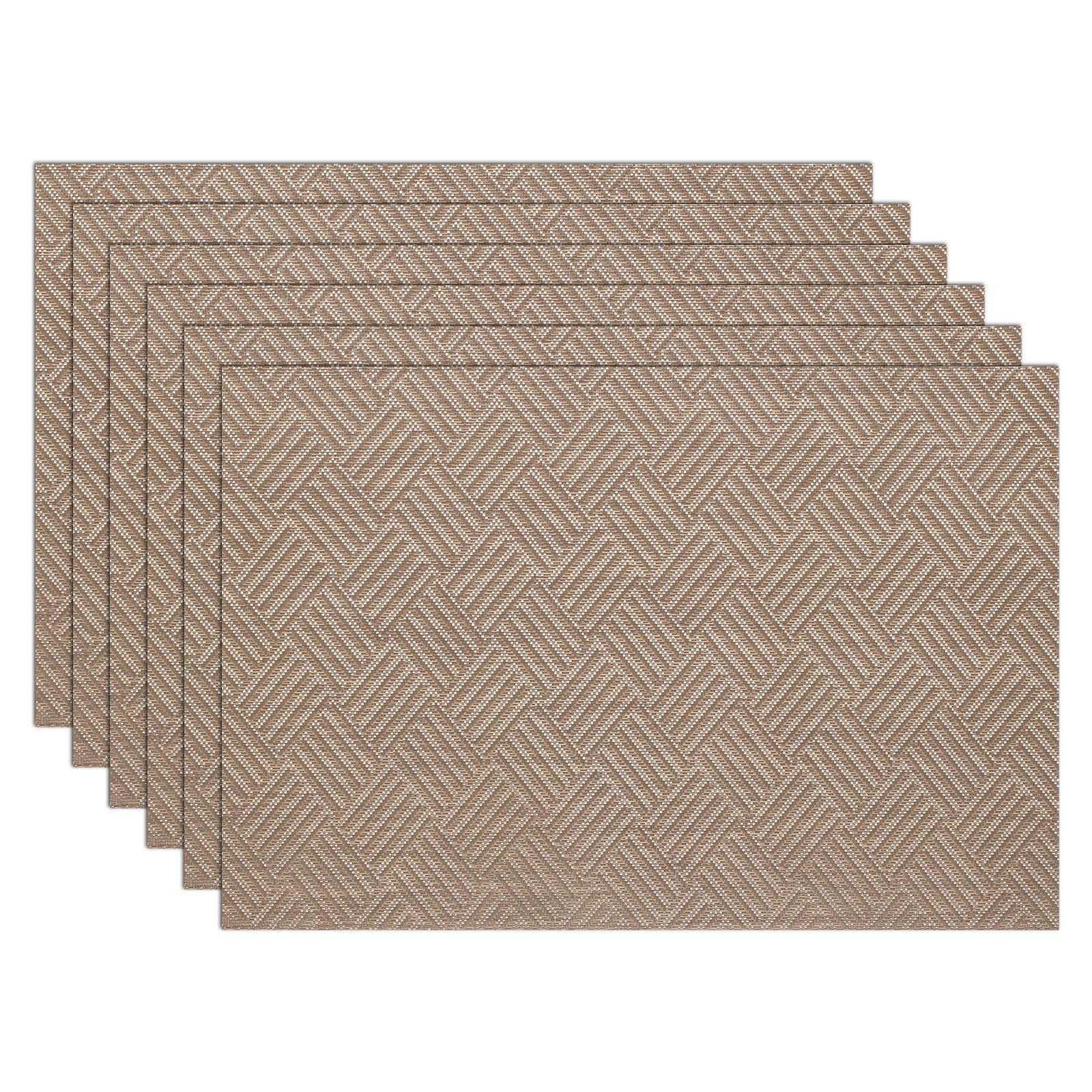 comfoyar Geometric Line Brown Rectangular Placemats Set of 6, 30x45 cm Non-Slip Vinyl Place Mats, Washable Waterproof Table Mats for Indoor Kitchen Dining Party Table Decoration