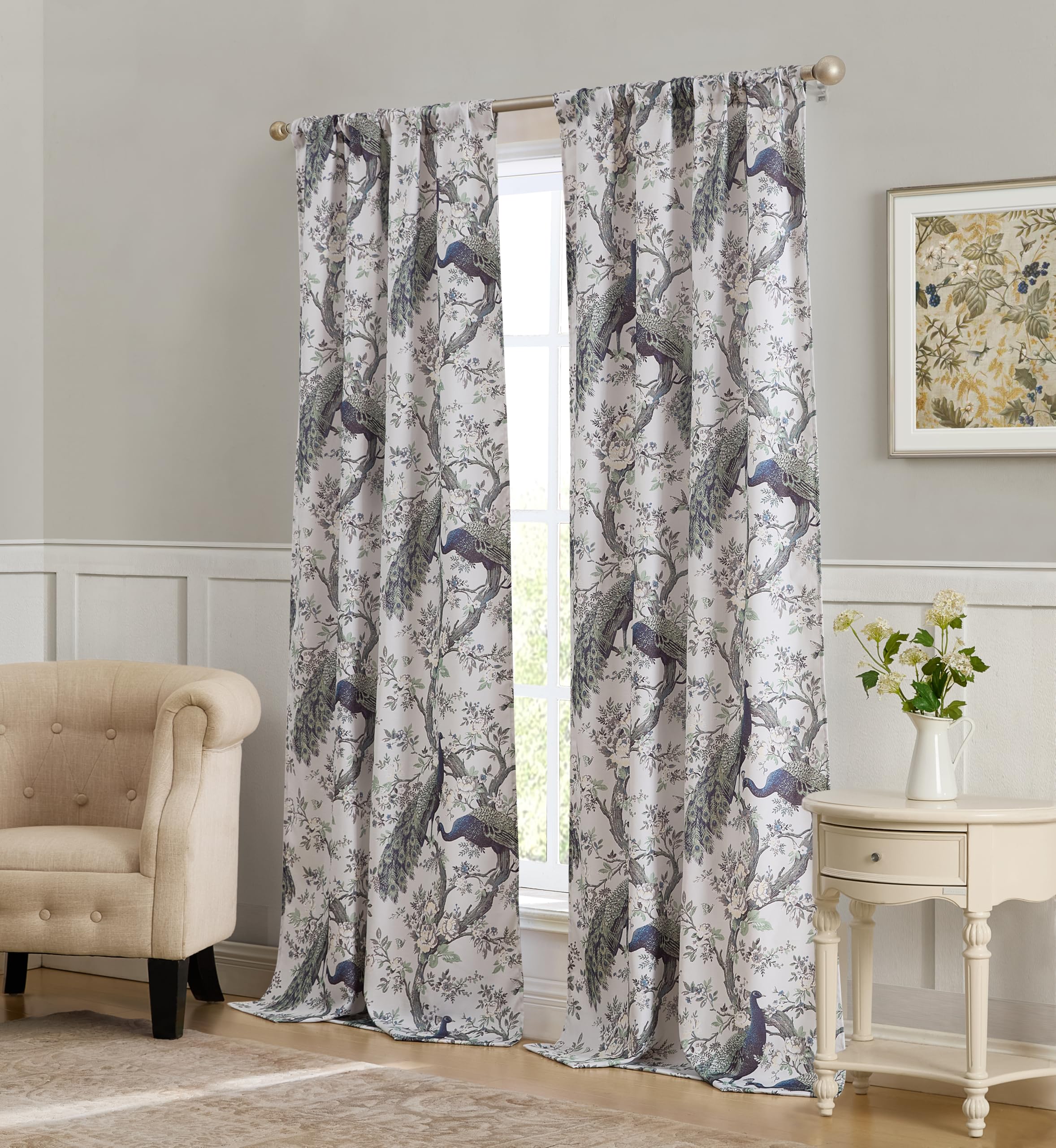 Laura Ashley Belvedere Window Curtains with Rod Pocket, 84-inch Length, 2 Panels Set, Canvas Light Filtering, Peacock - Image 3